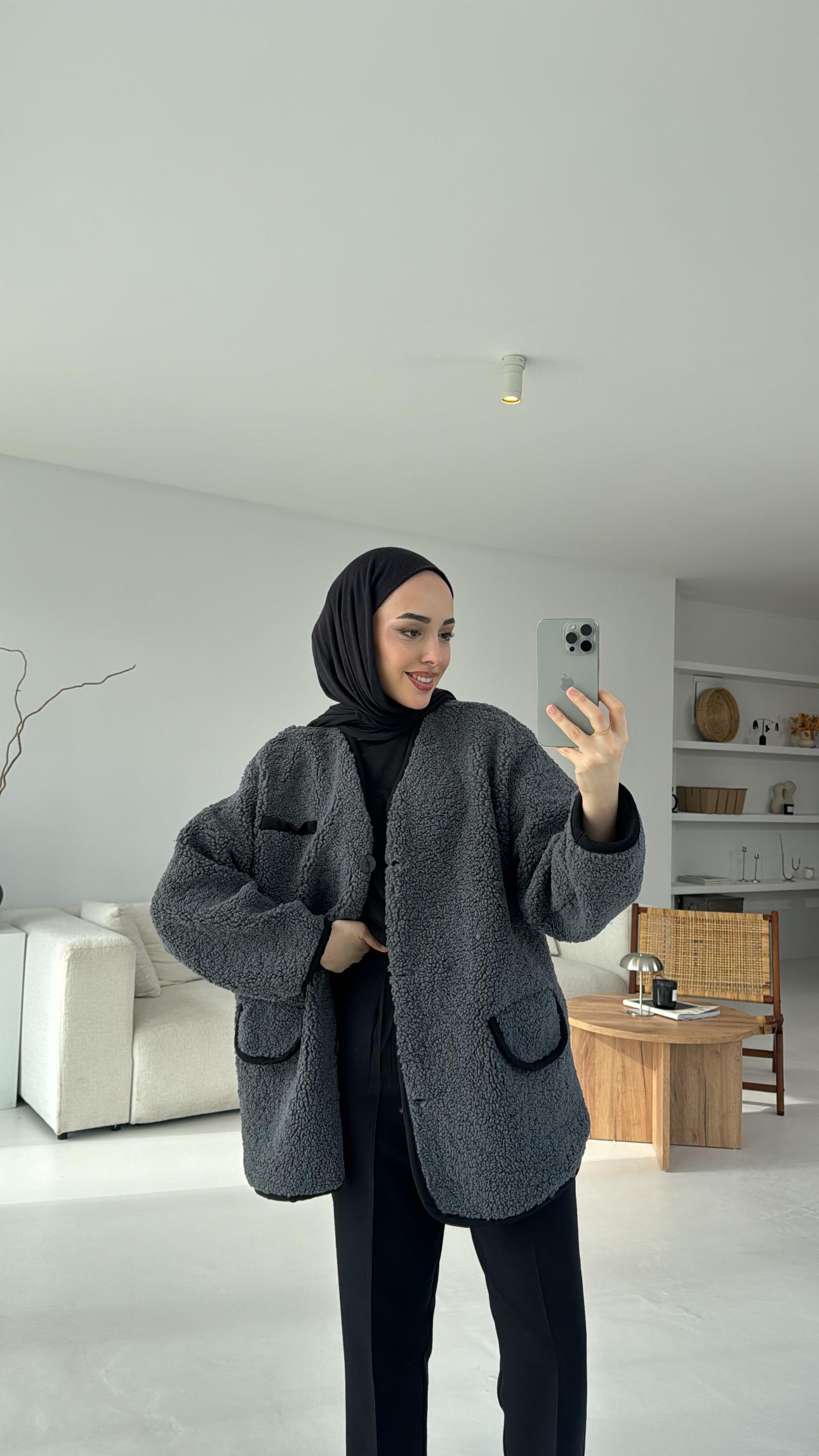 Düğmeli Oversize Teddy Ceket Antrasit