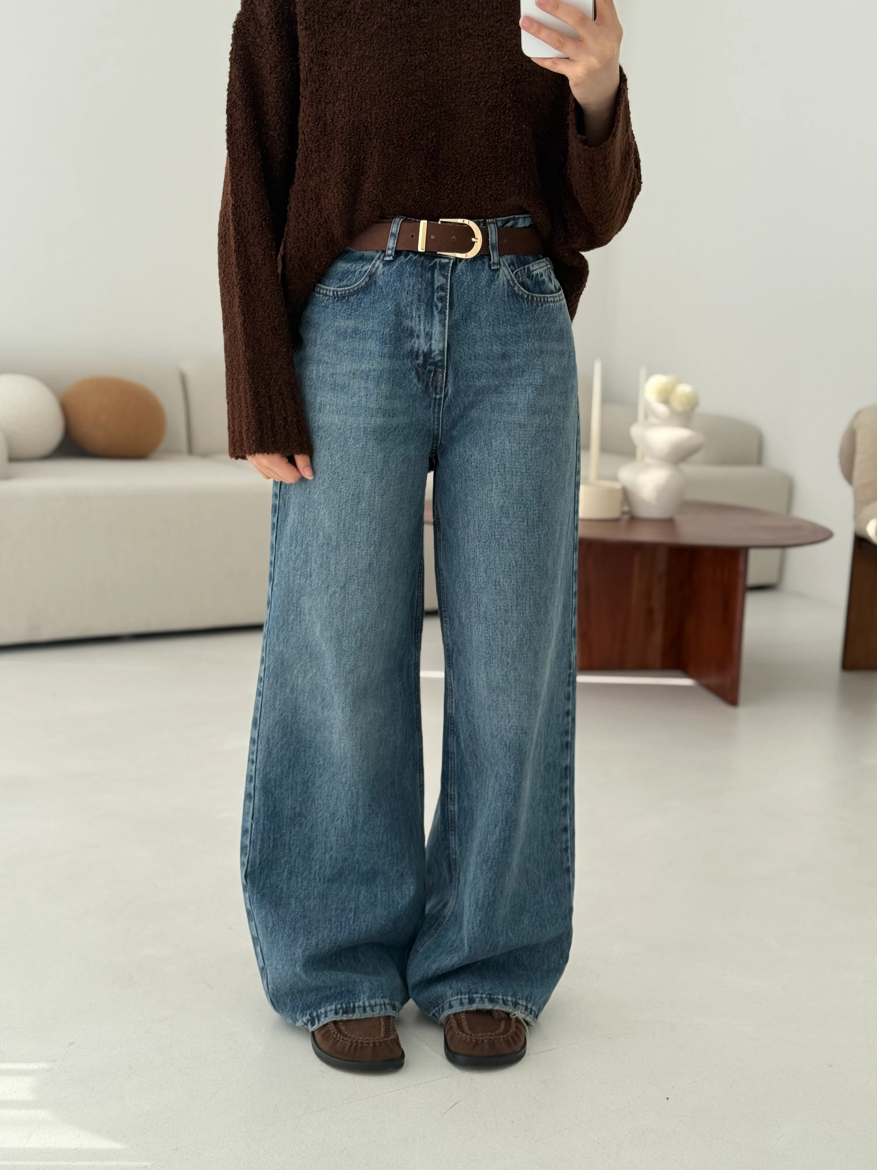 Wide Leg Kahve Kemerli Jean