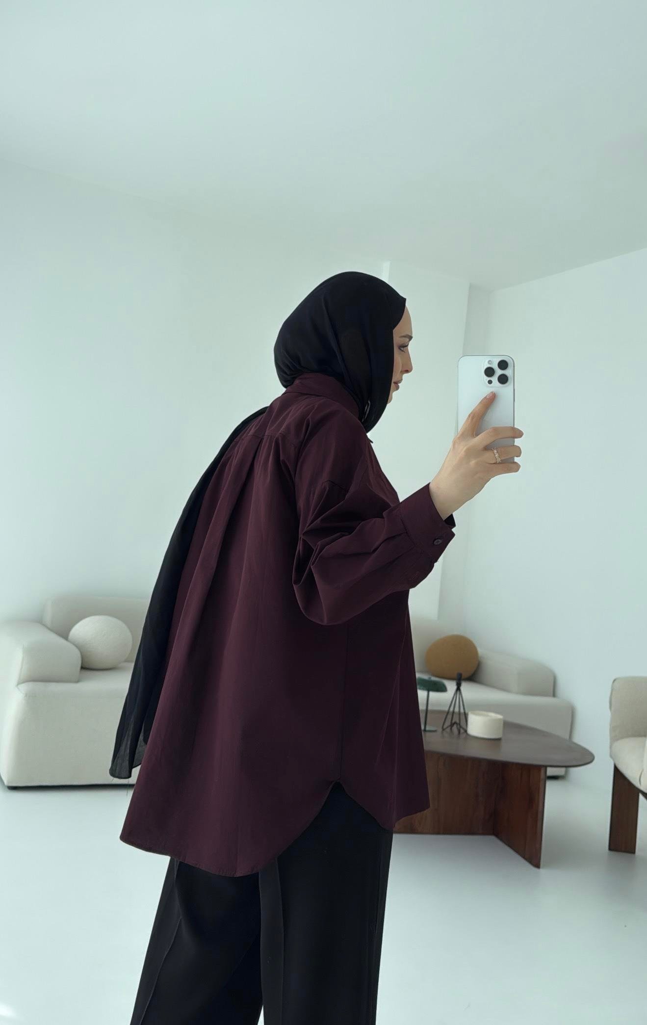 Poplin Oversize Gömlek Bordo