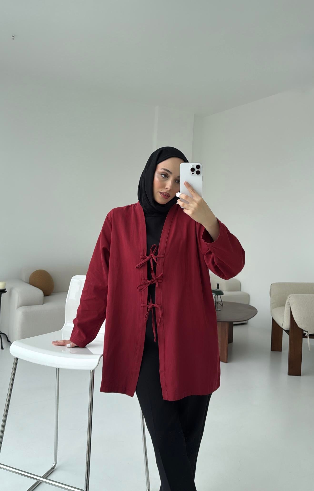 Üç Bağlamalı Kimono Bordo