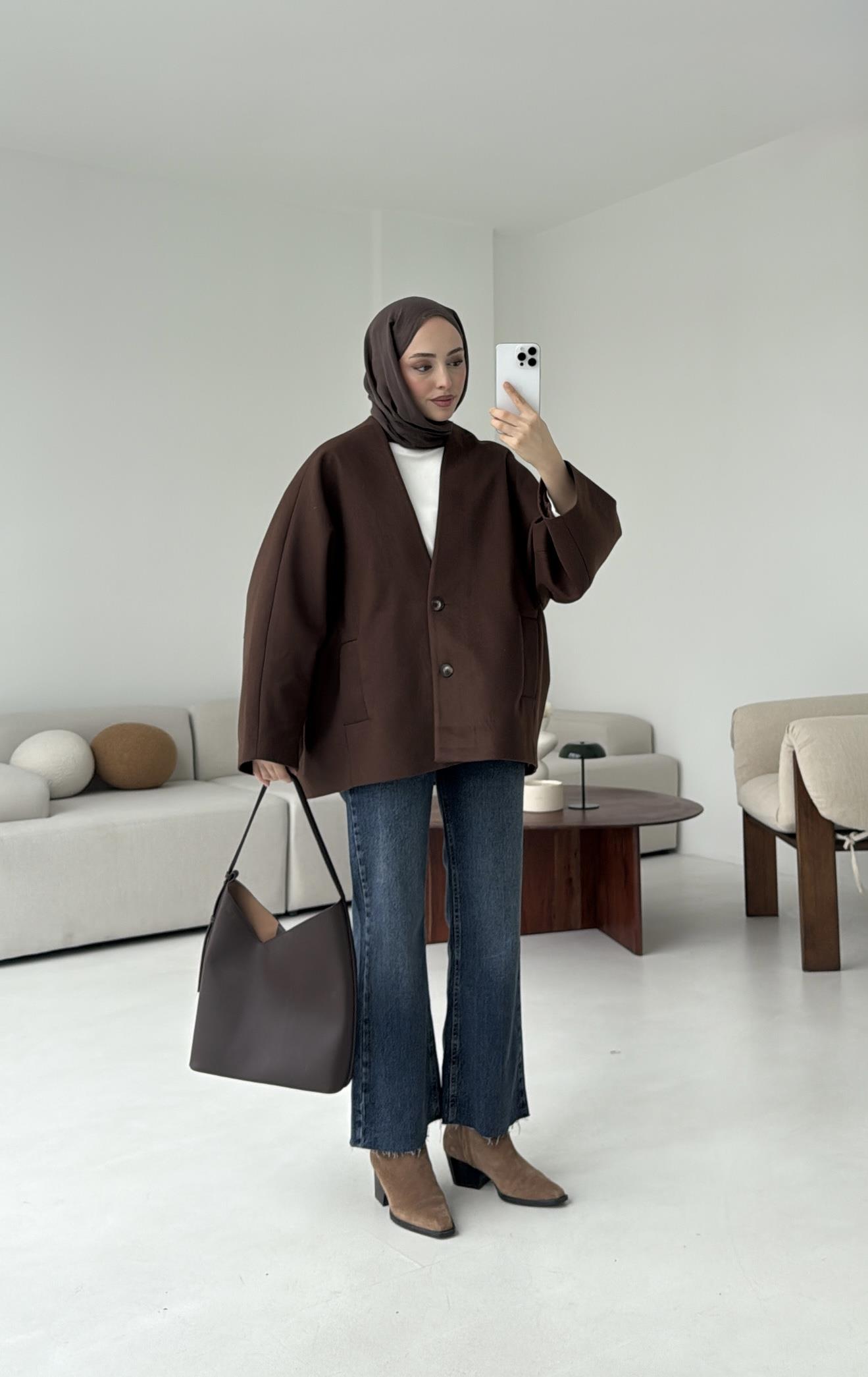 Soft Oversize Kaşe Kaban Kahve