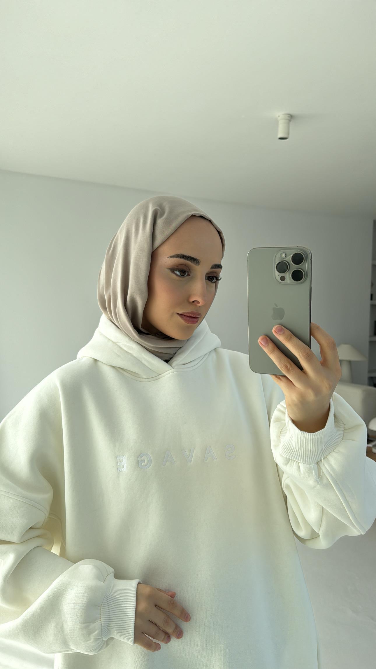 Savage Baskılı Swetshirt Beyaz