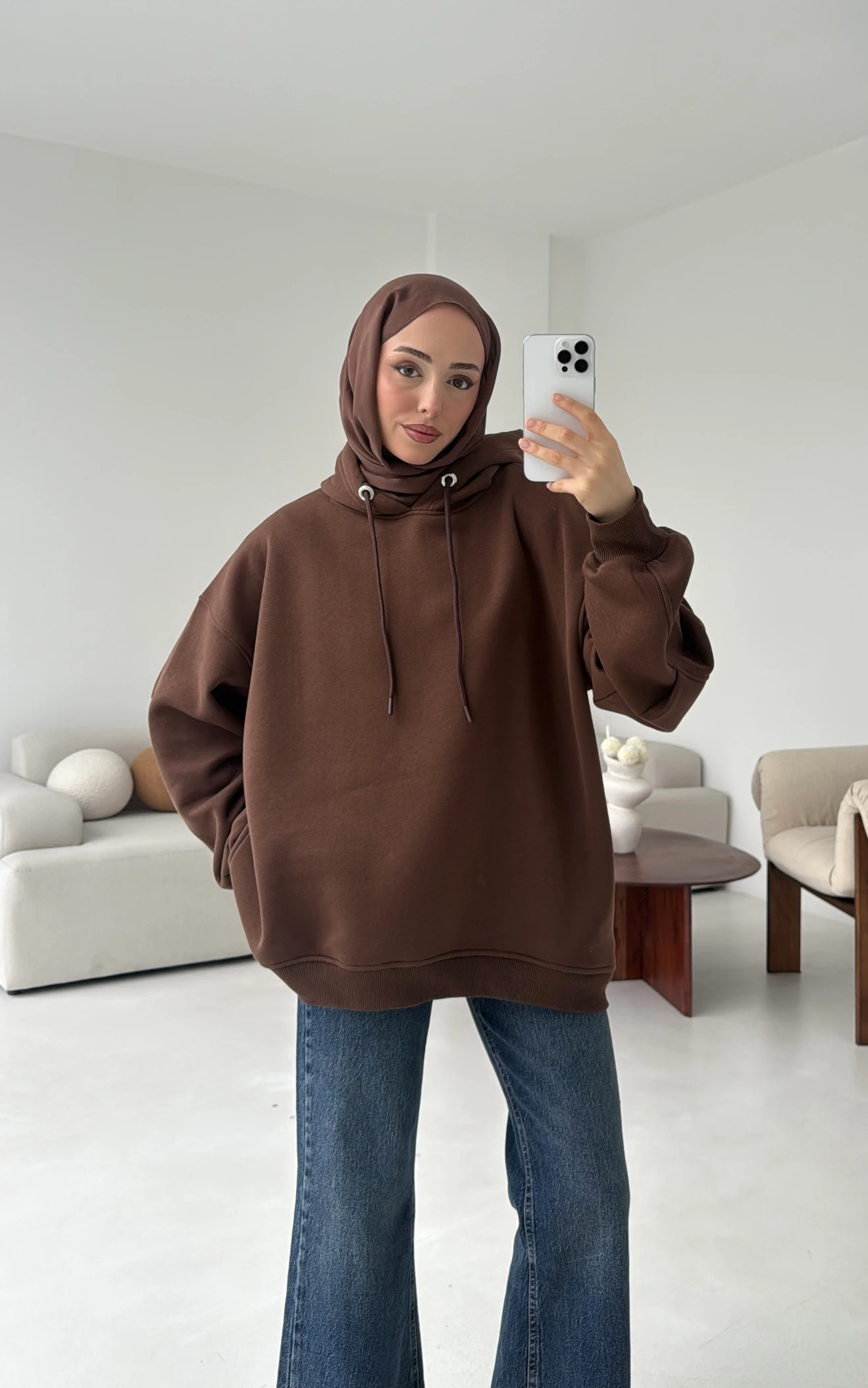 Kolu Pile Detay Oversize Sweatshirt Kahve