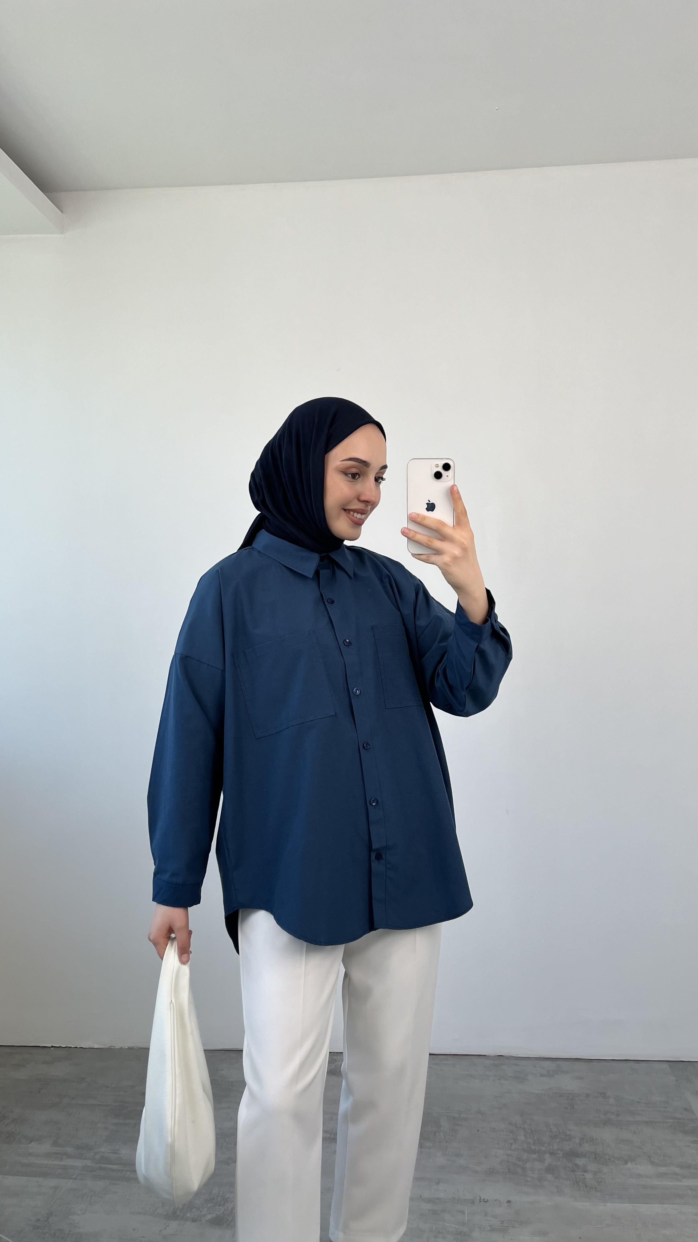 Poplin Çift Cep Gömlek Lacivert