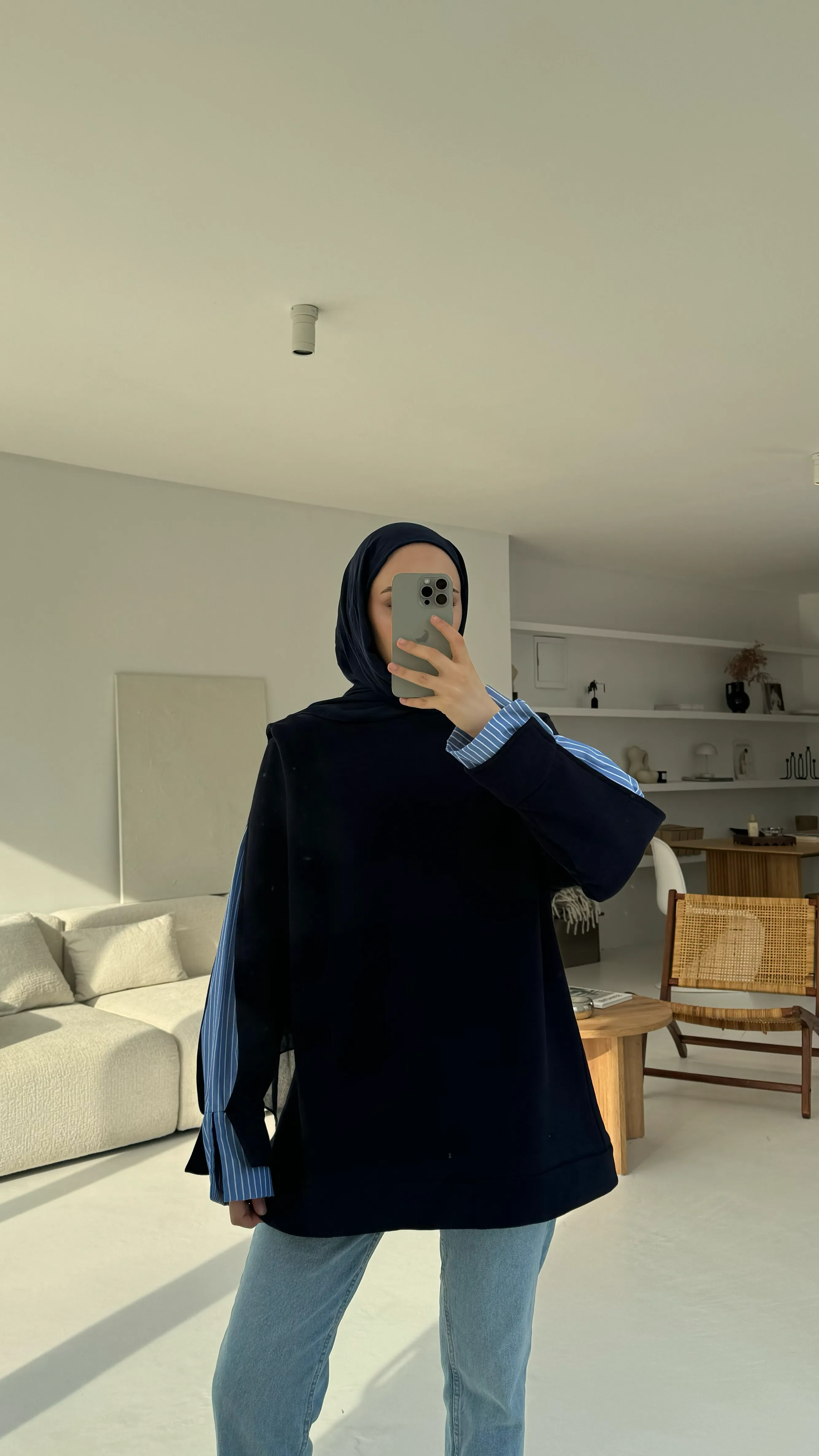 Gömlek Detaylı Sweatshirt Lacivert