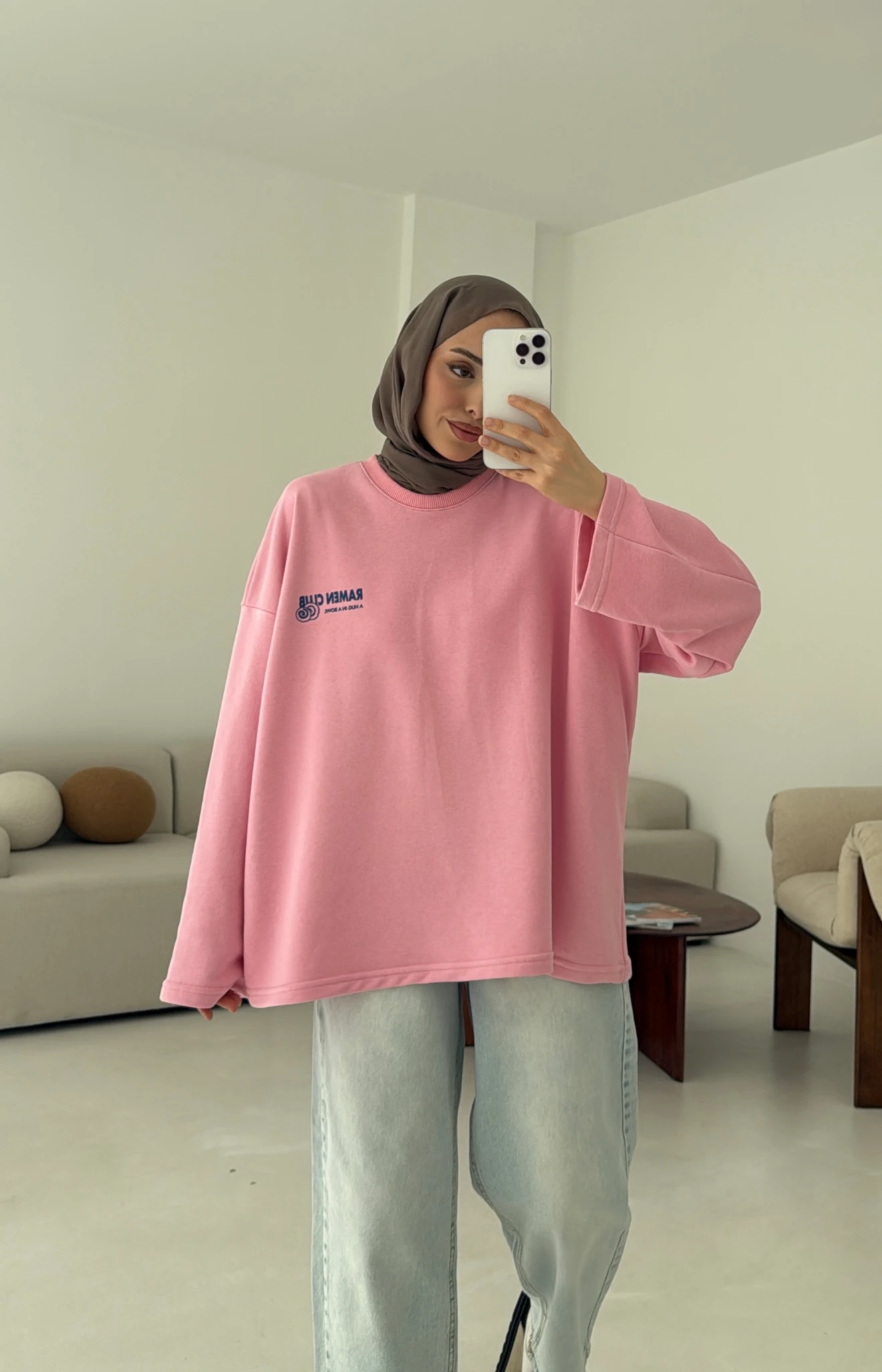 Ramen Baskılı Sweat Pembe