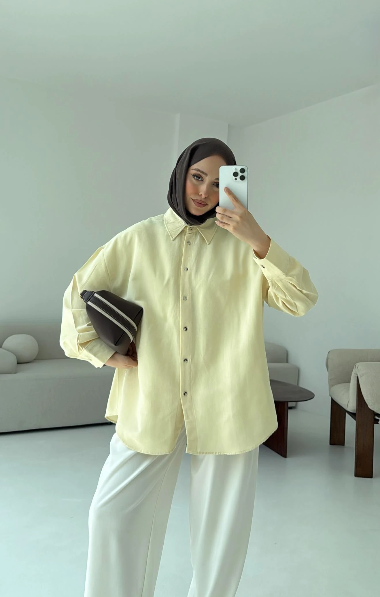 Basic Oversize  Keten Gömlek Sarı