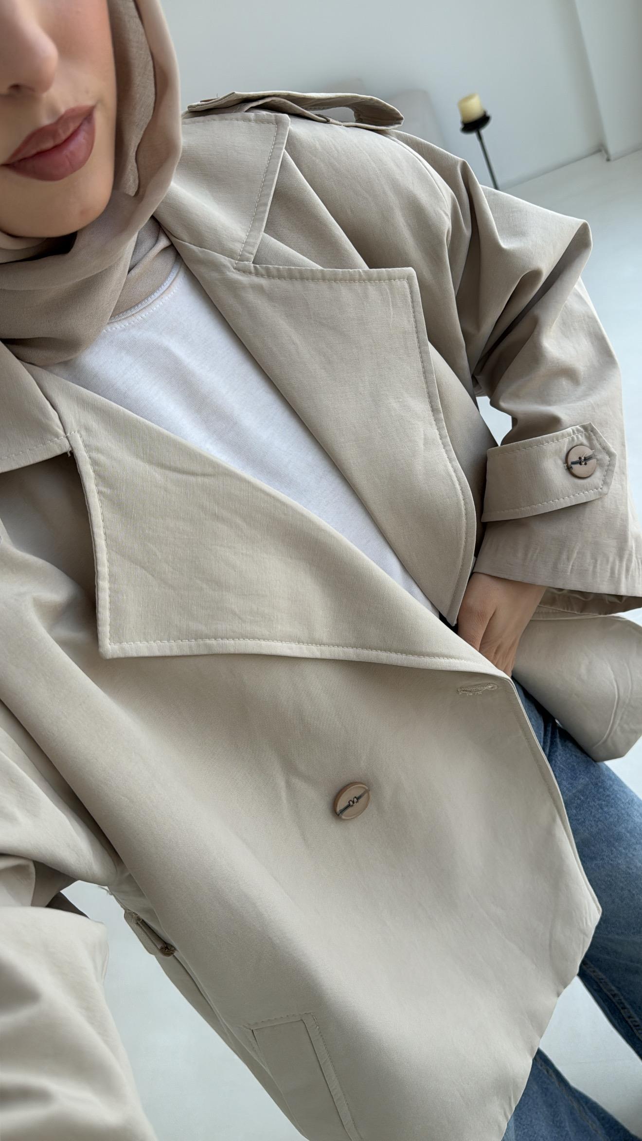 Vatkalı Kısa Trençkot Taş