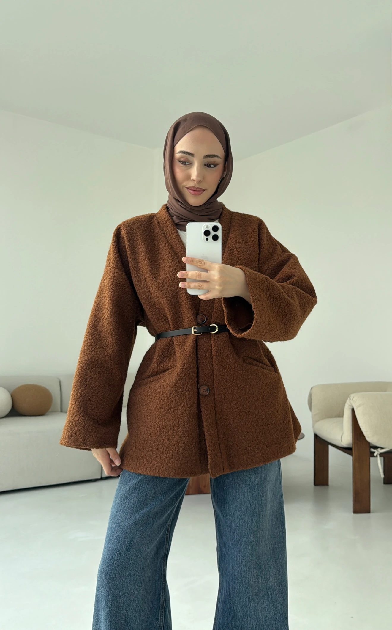 Kemerli Buklet Ceket Kiremit