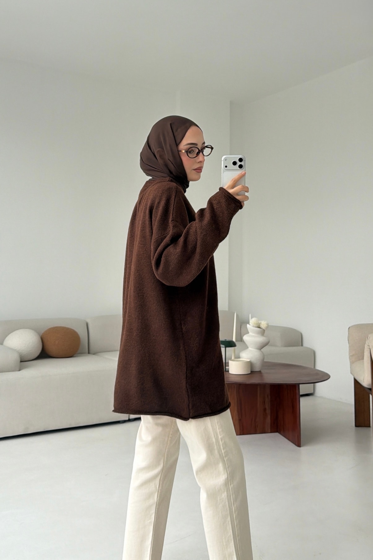 Dikişsiz Triko Kazak Kahve