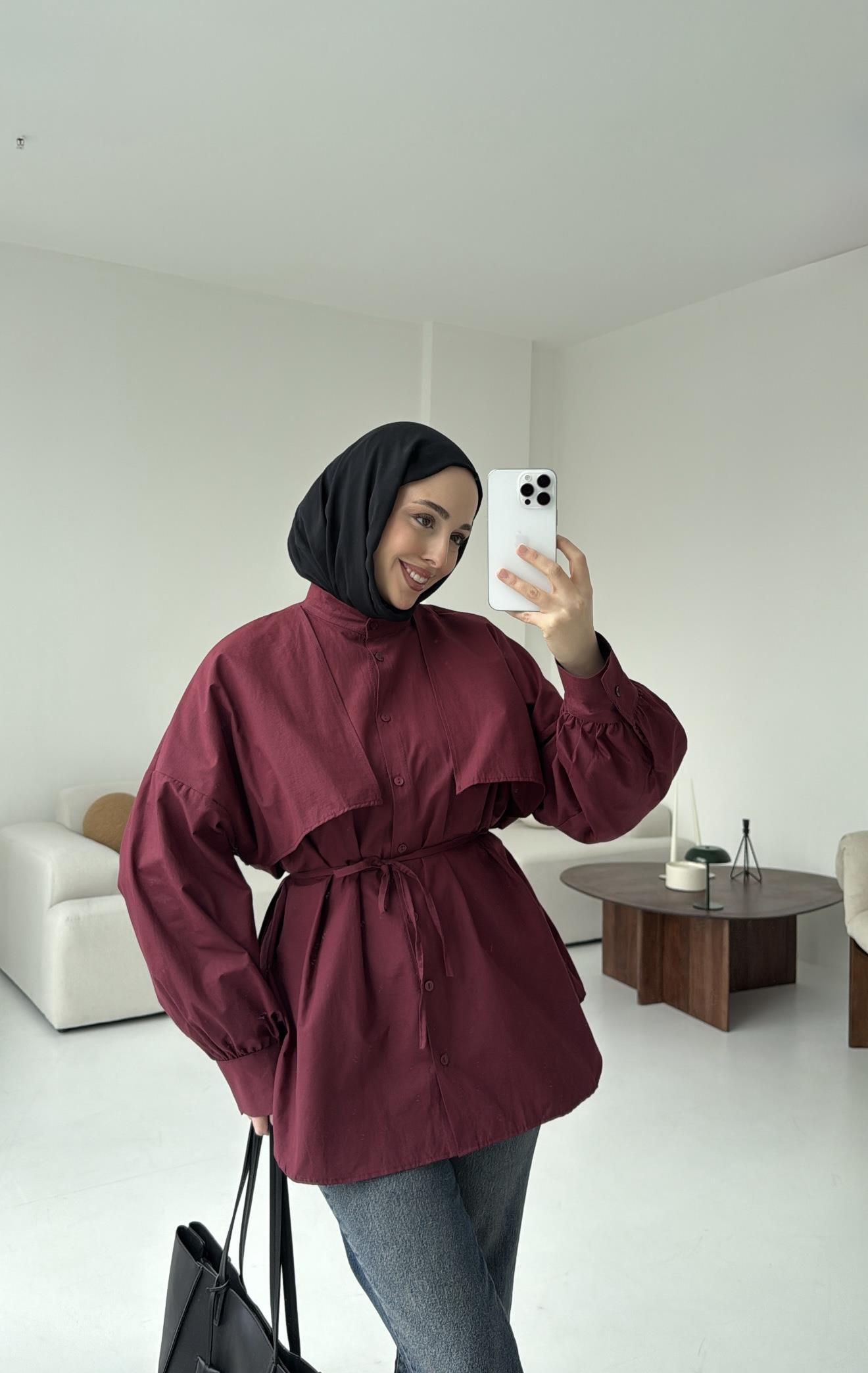 Bordo Bağlamalı Gömlek