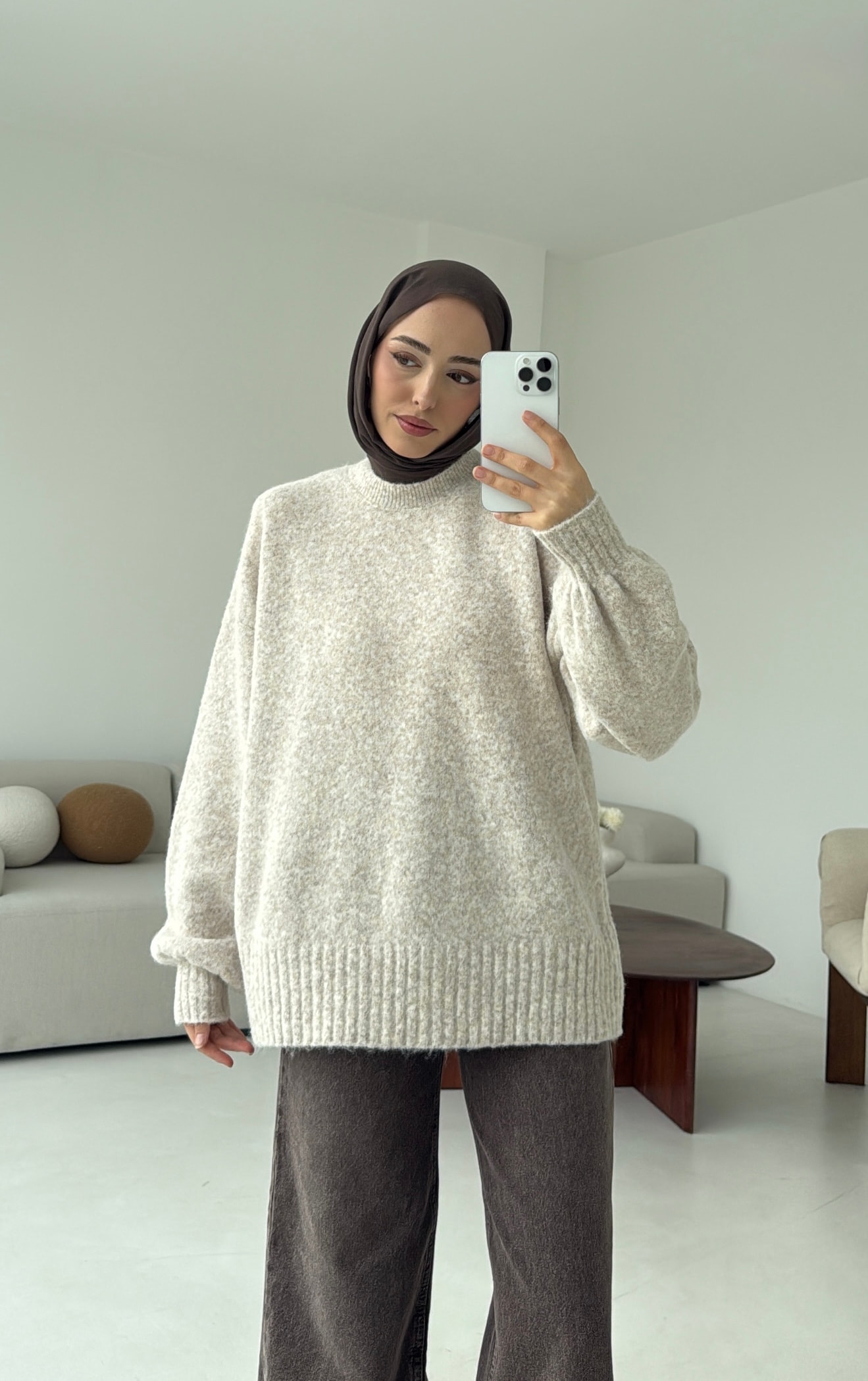 Balon Kol Yumuşak Kazak Bej