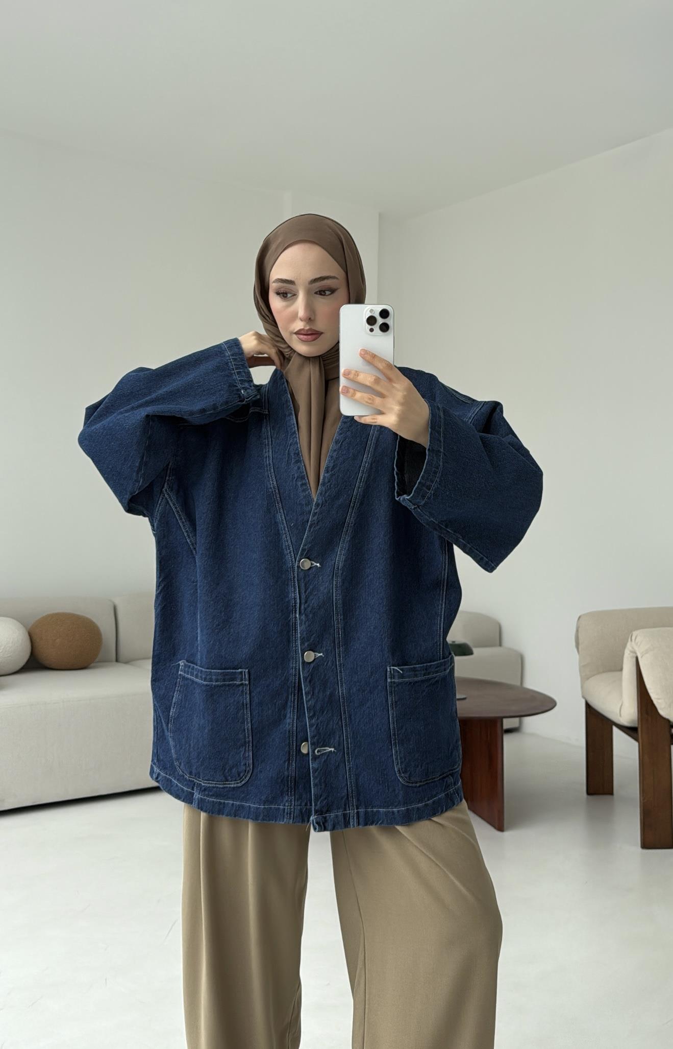 Oversize Wide Denim Ceket Mavi