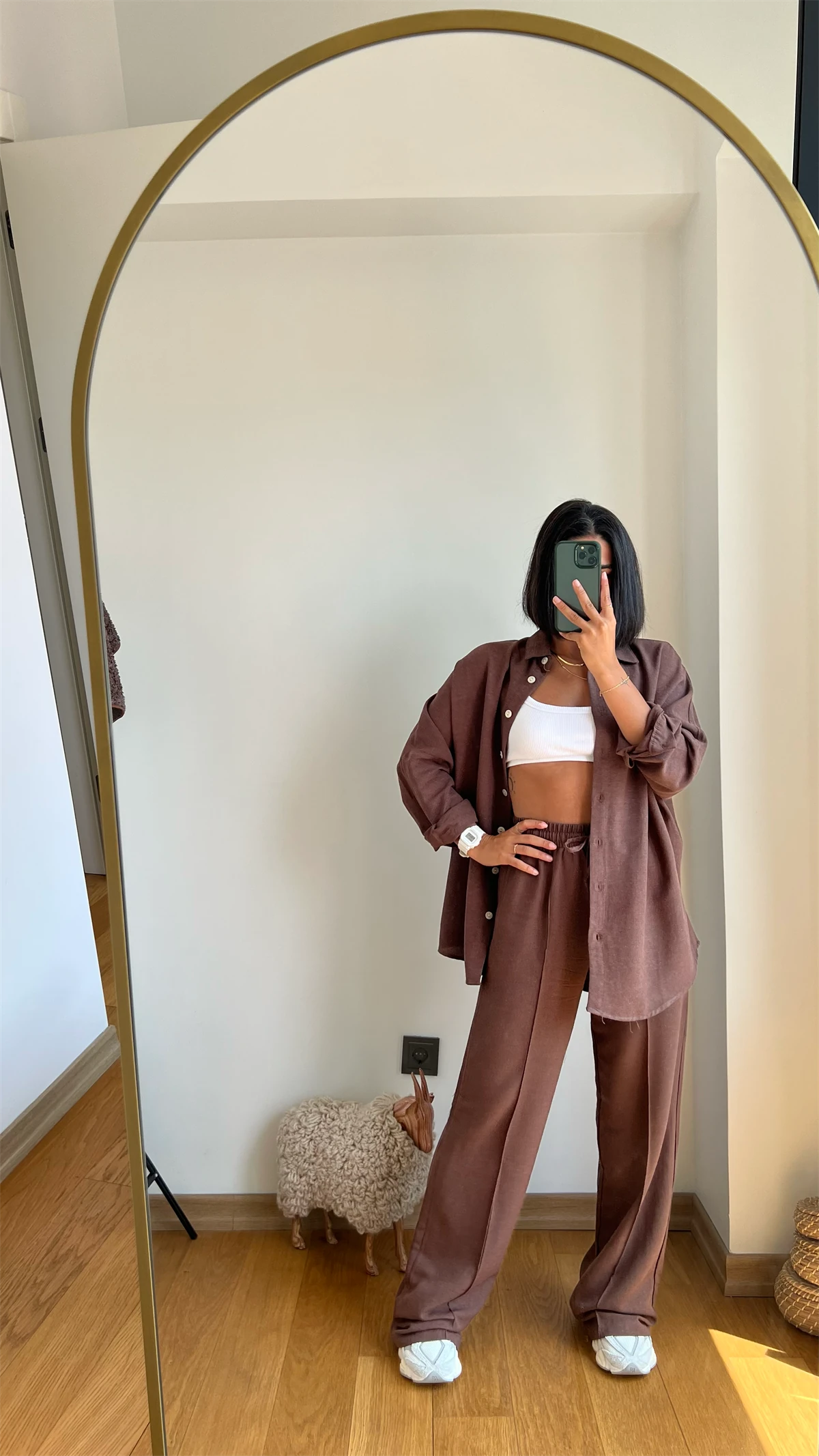 Keten beli Lastlikli Takım Kahve