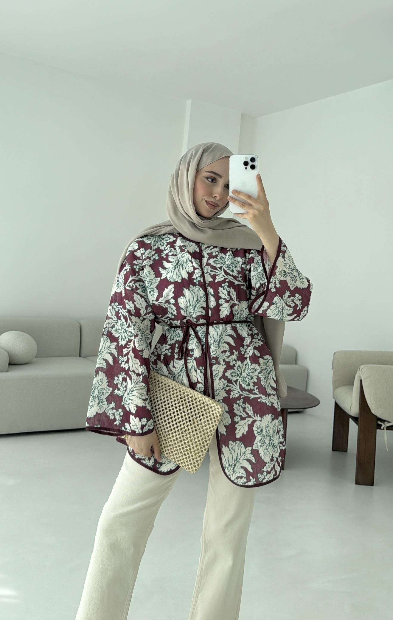 Dijital Baskılı Kimono Bordo