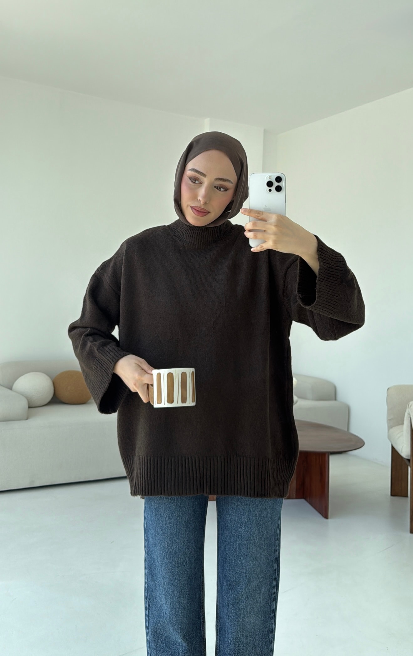 Yarım Yaka Triko Kazak Koyu Kahve