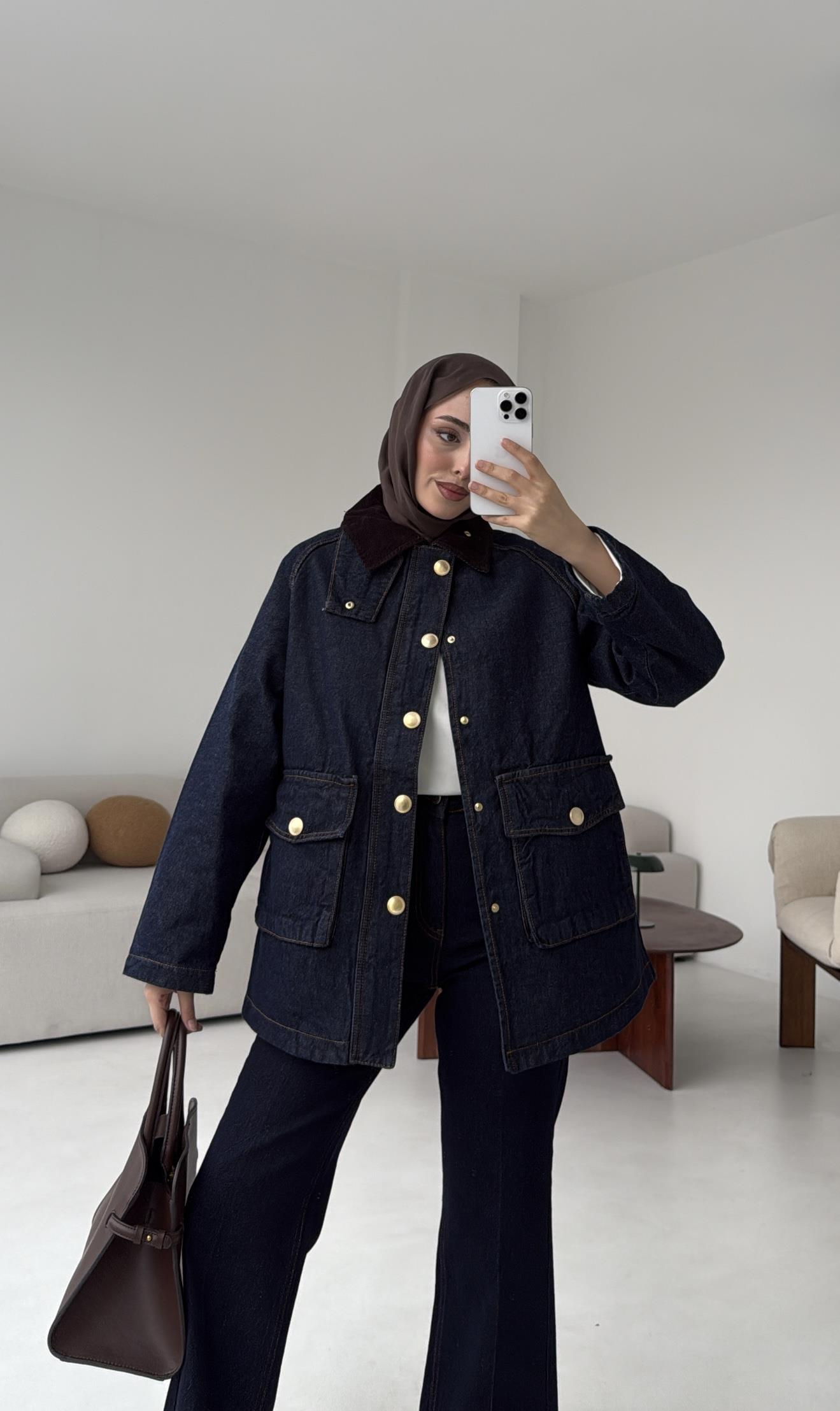 Kadife Yaka Premium Denim Ceket