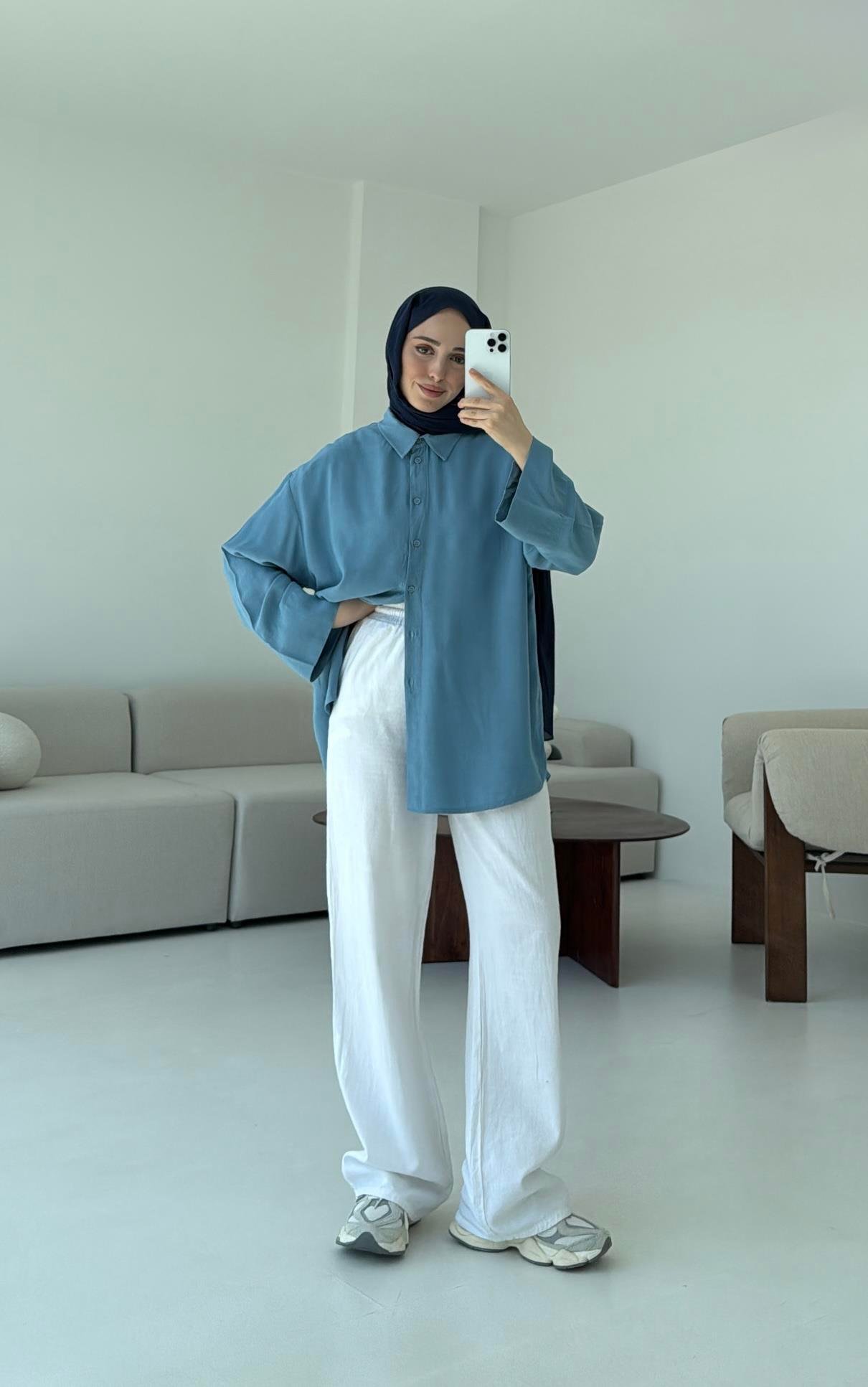 Tencel Yıkamalı Gömlek Mavi