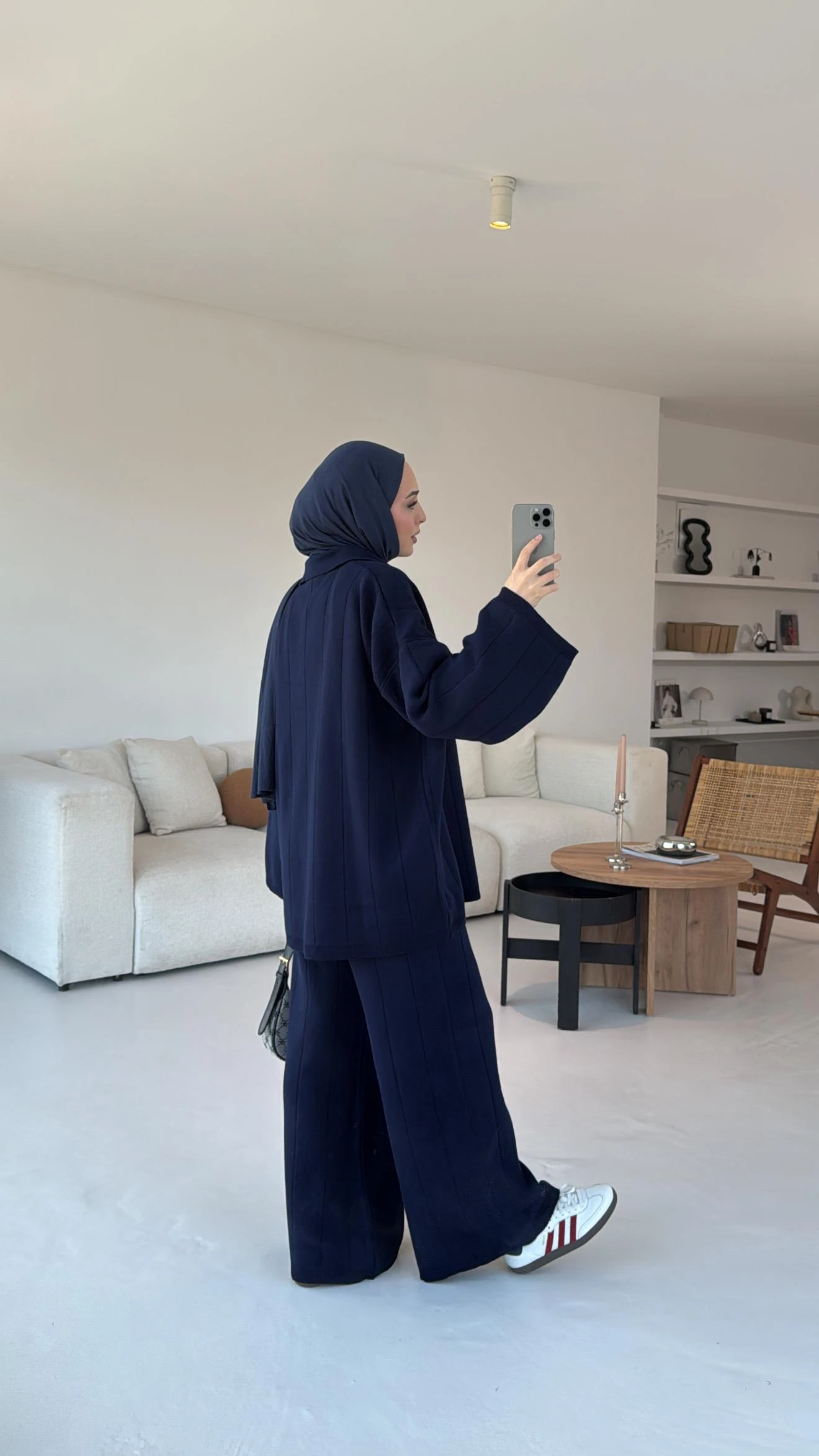 Düz Fitilli Triko Takım Lacivert