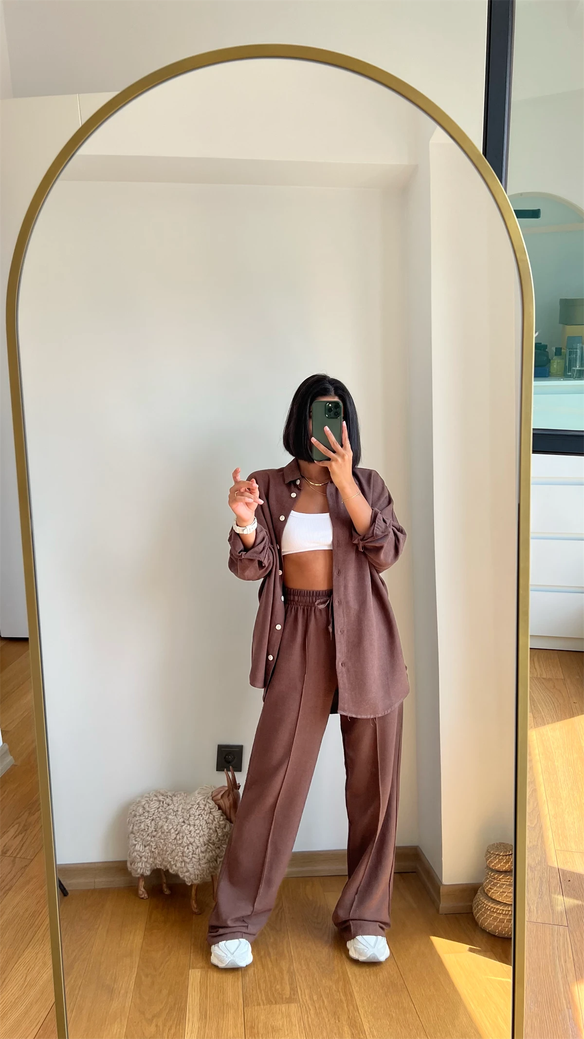 Keten beli Lastlikli Takım Kahve