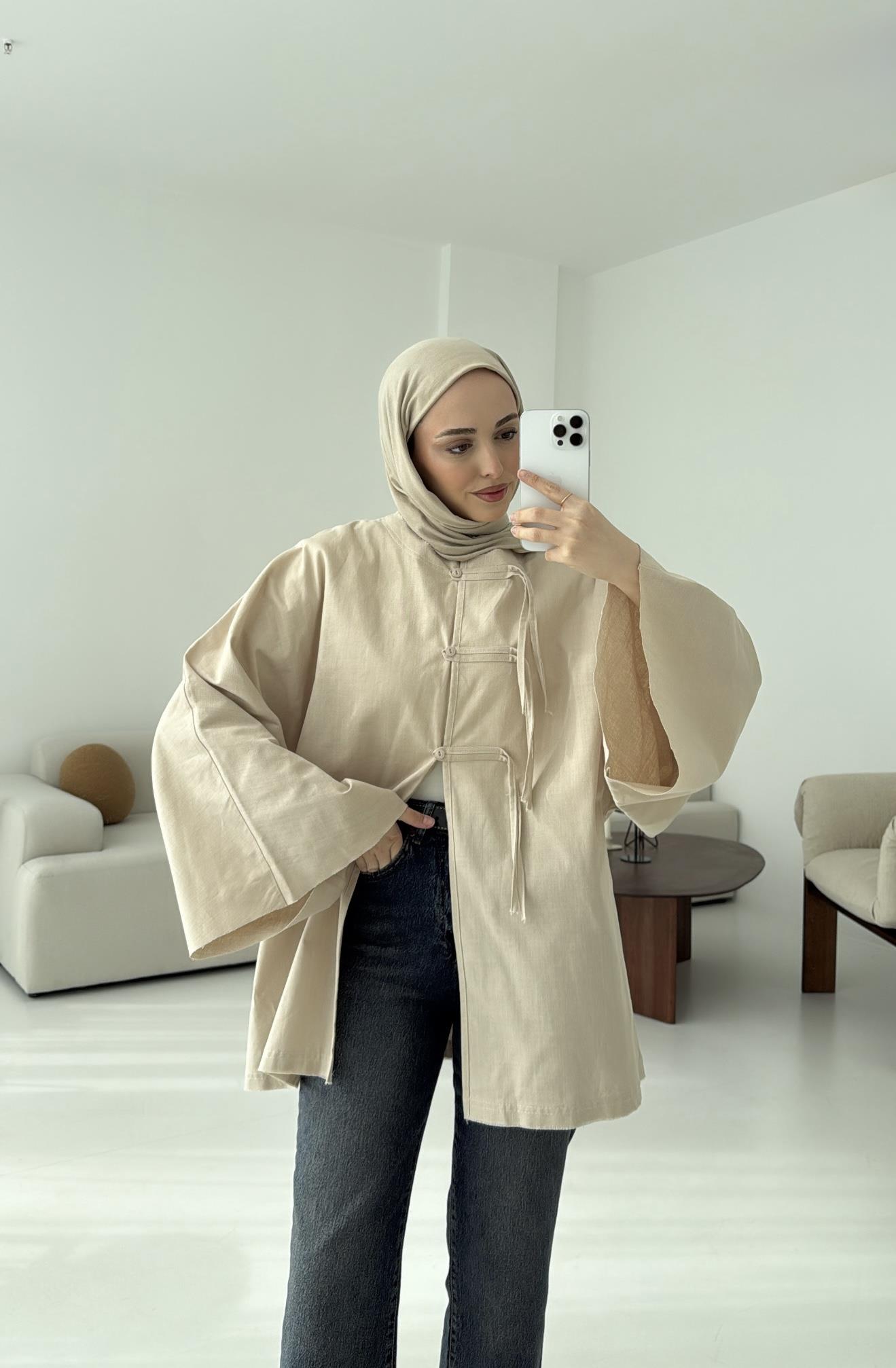 Geniş Kol Kimono Bej