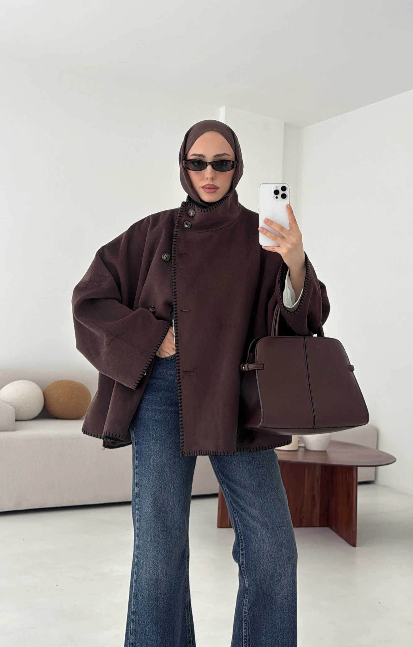 Nakış Detay Premium Kaban Kahve