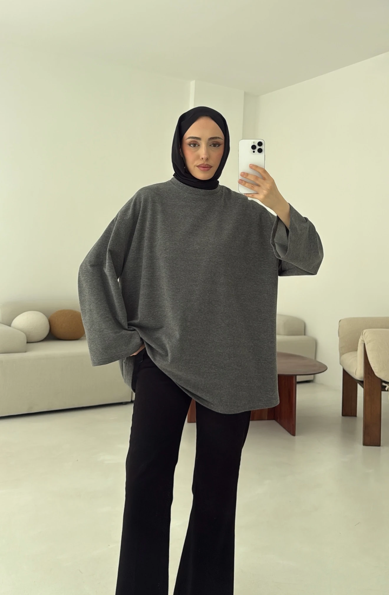 Basic İki İplik Sweat Koyu Gri