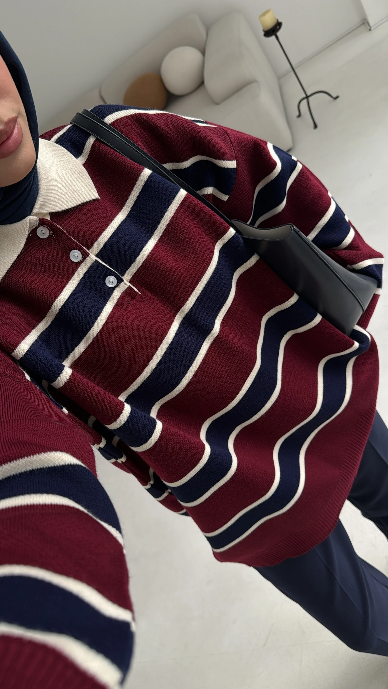 Bordo Lacivert Cizgili Triko Kazak (Ön sipariş perşembe kargoda)