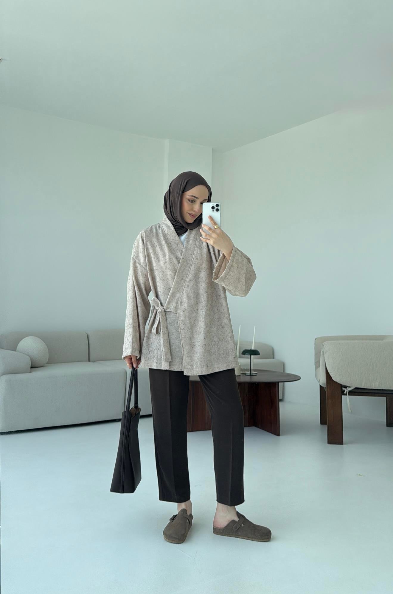 Keten Batik Bambu Kimono Taş