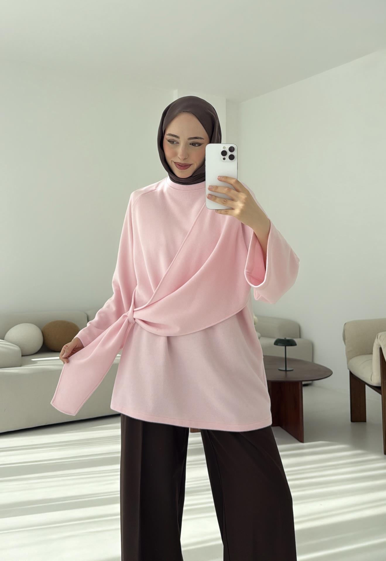 Yandan Şallı Tunik Pembe