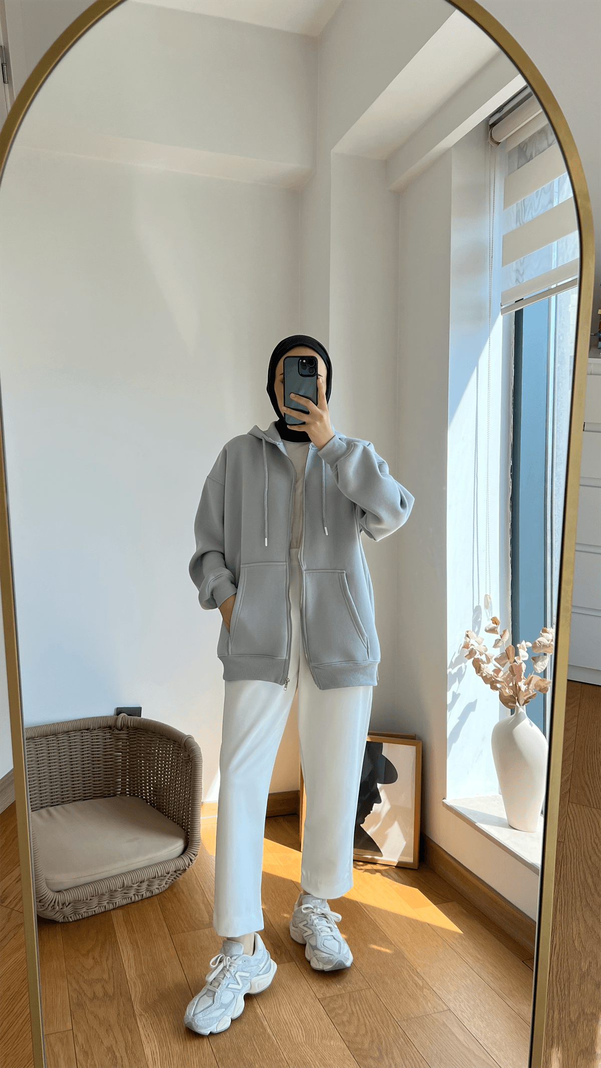 Şardonlu Kapüşonlu Sweatshirt Gri