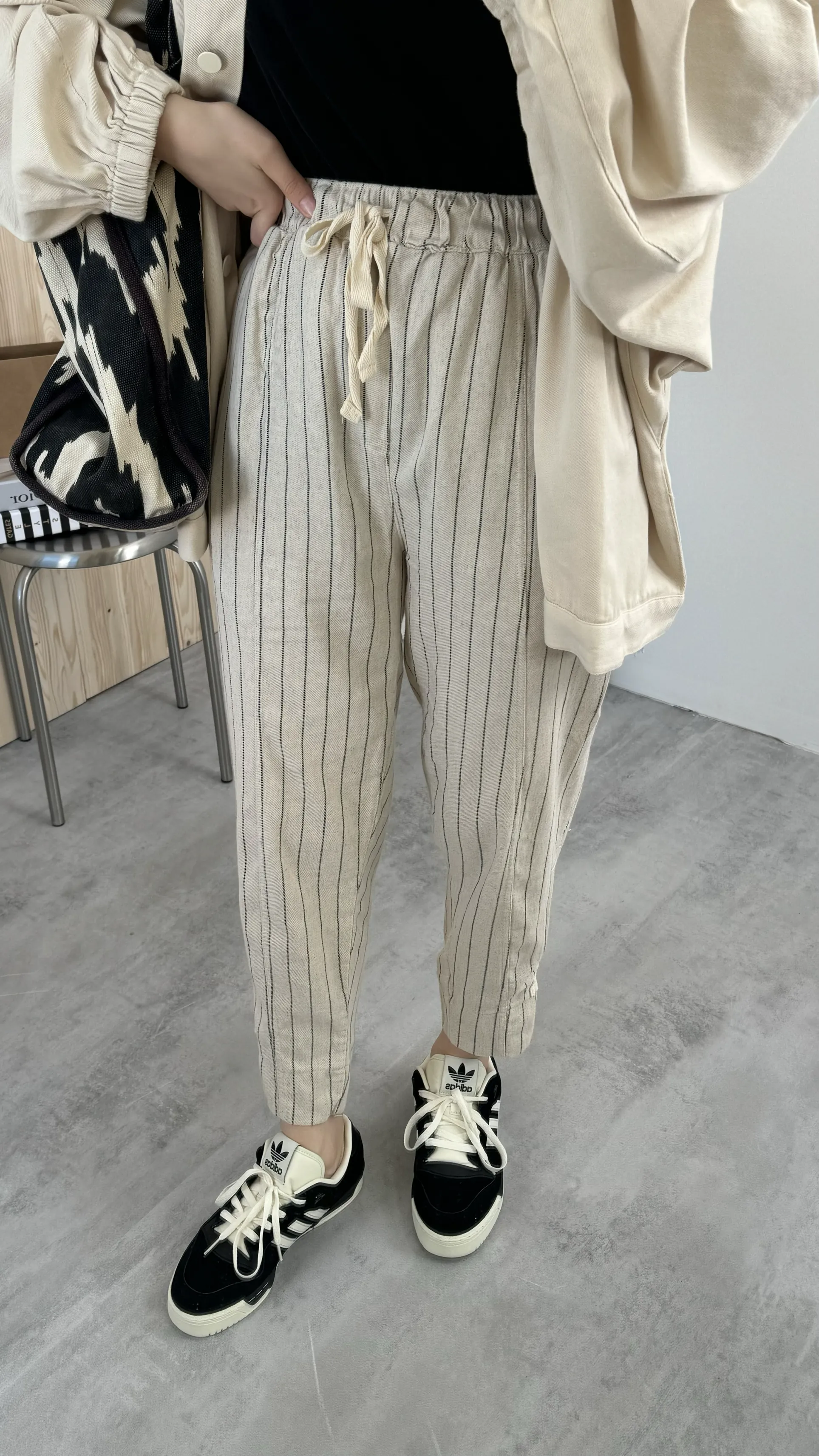 Keten Pantolon Taş Siyah