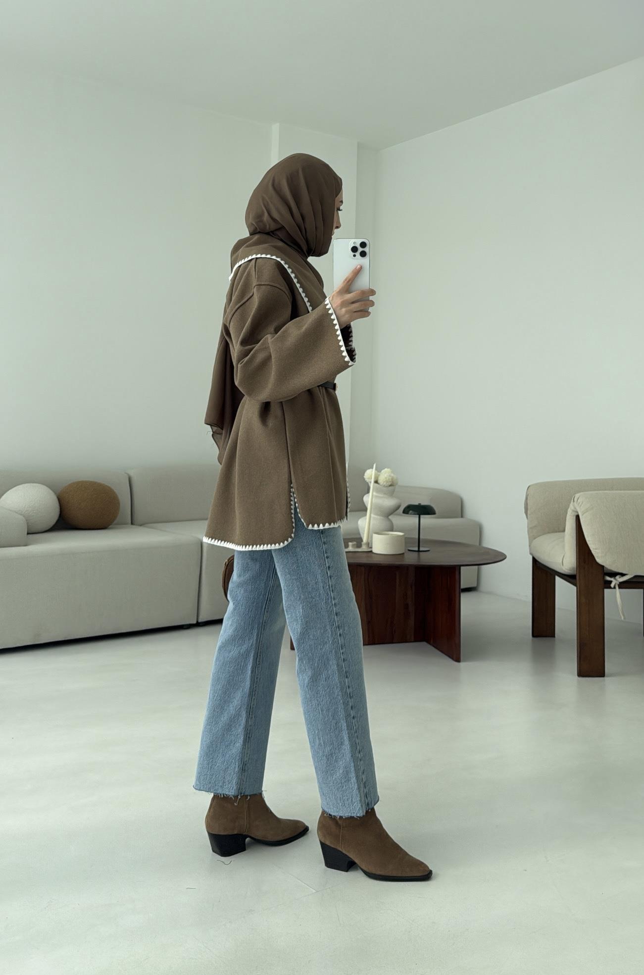 Dikişli Kaşe Ceket Camel