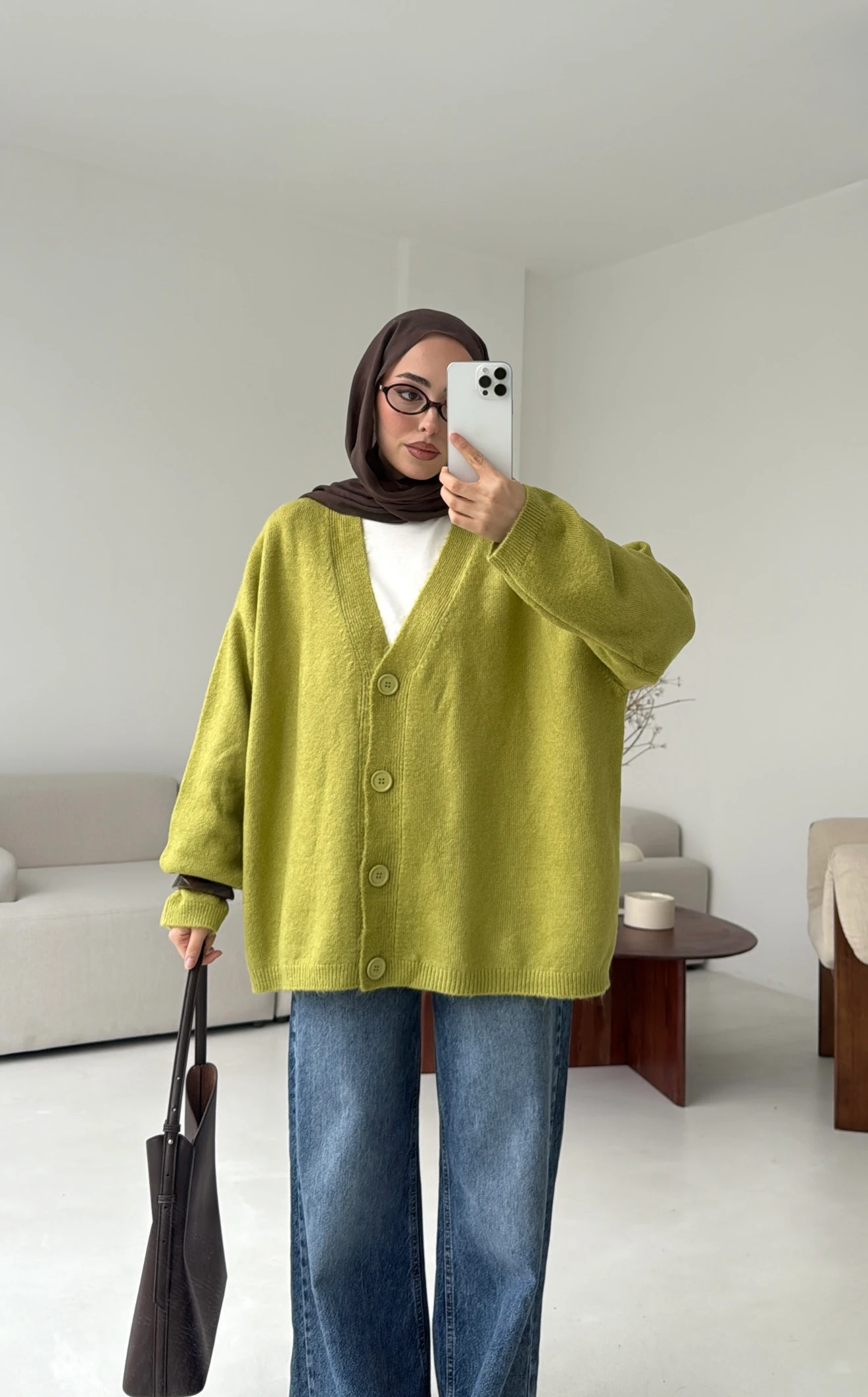 Oversize Yünlü Kazak Yağ Yeşili