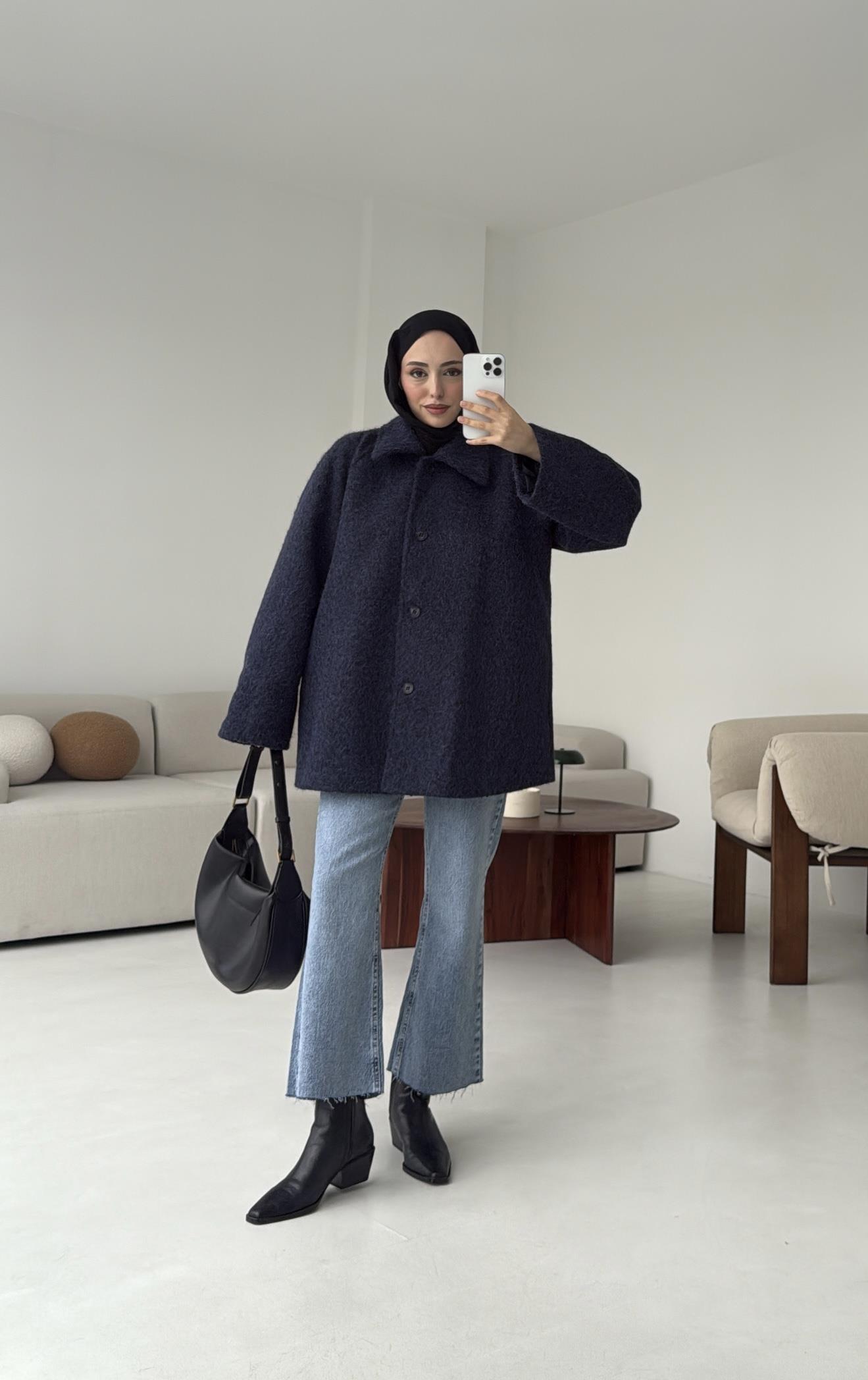 Reglan Kol Kaşe Kaban Lacivert