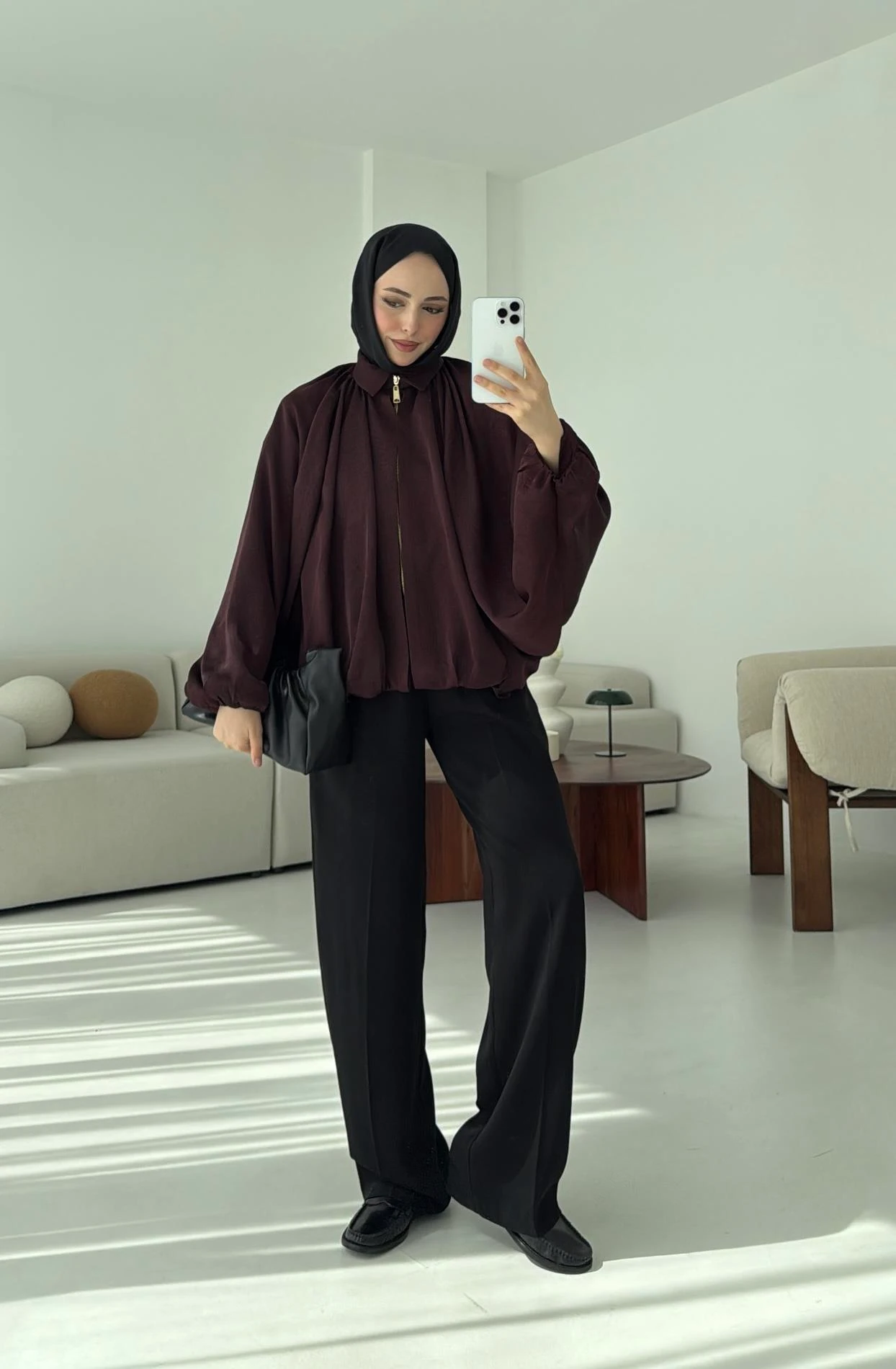 Bomber Saten Ceket Bordo