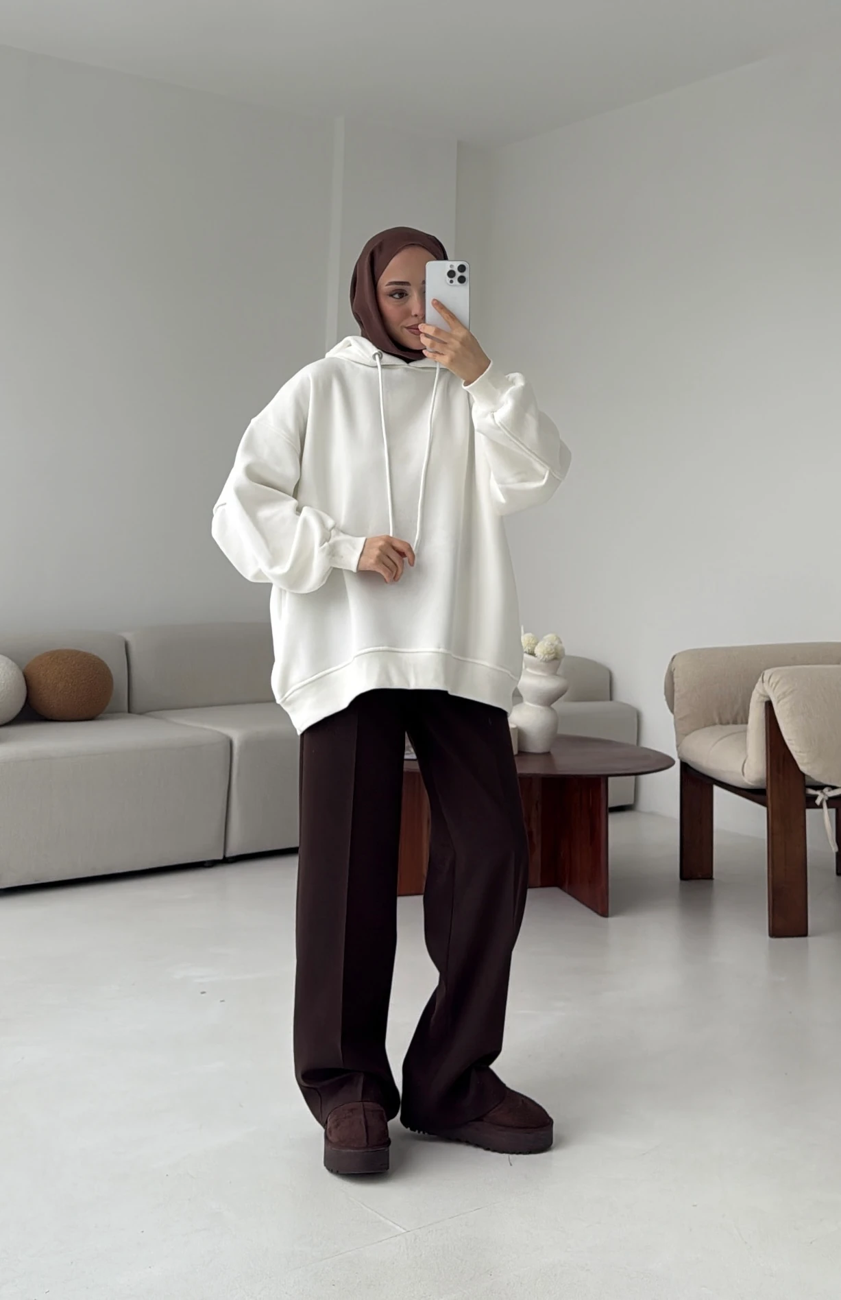 Kolu Pile Detay Oversize Sweatshirt Ekru