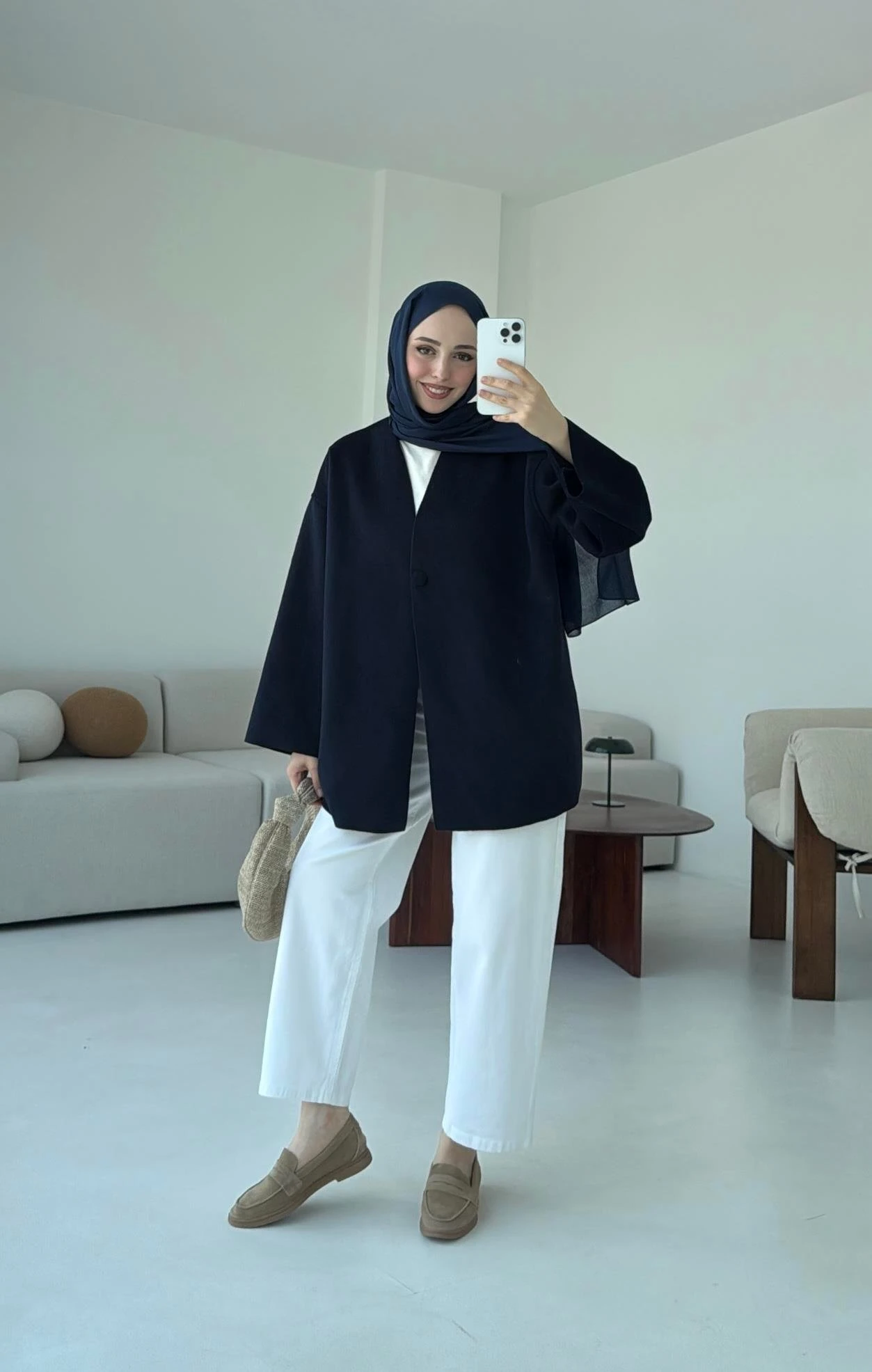 Hafif Tek Dügmeli Kaşe Ceket Lacivert