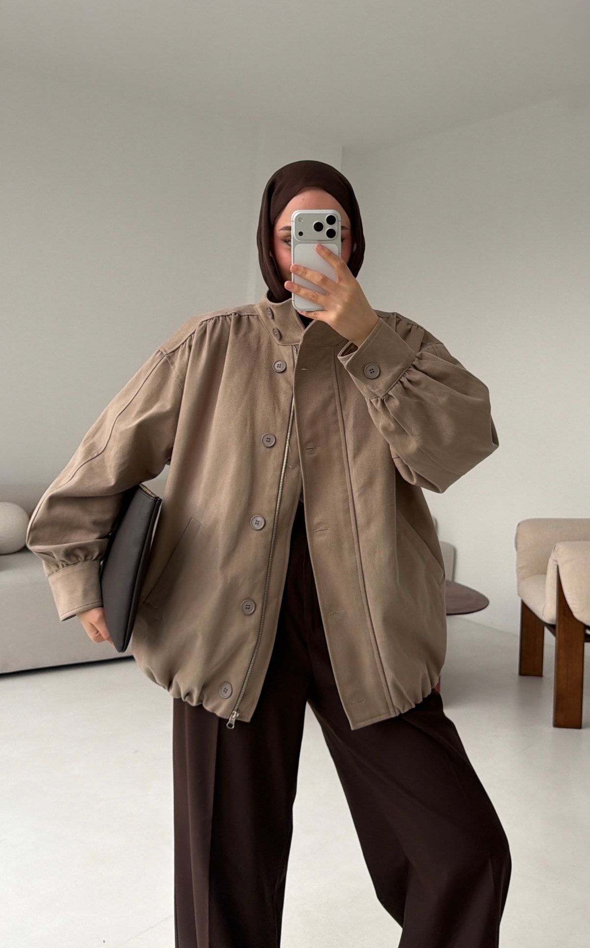 Bomber Gabardin Ceket Bej