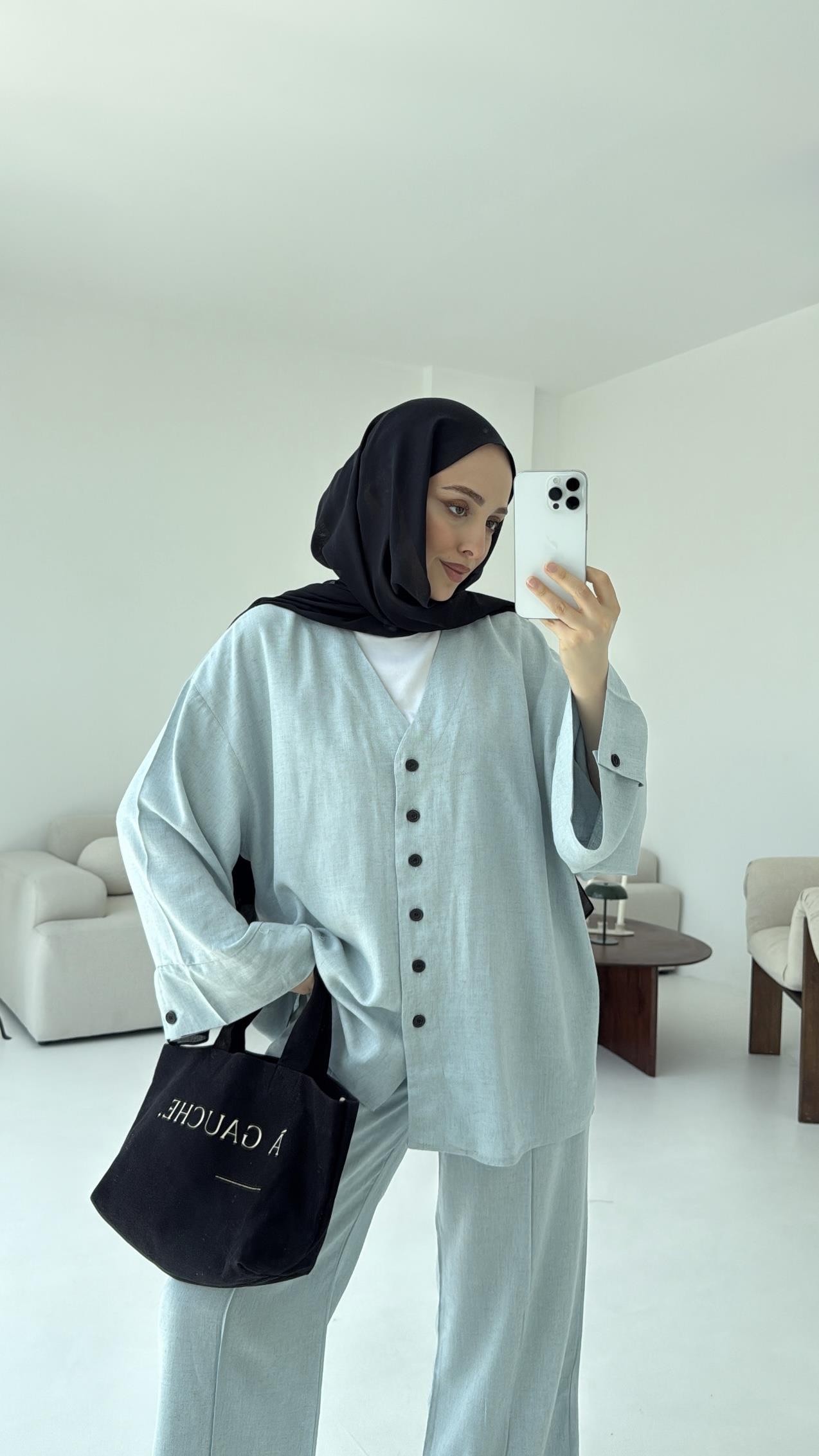 Düğmeli Kimono Takım Mavi