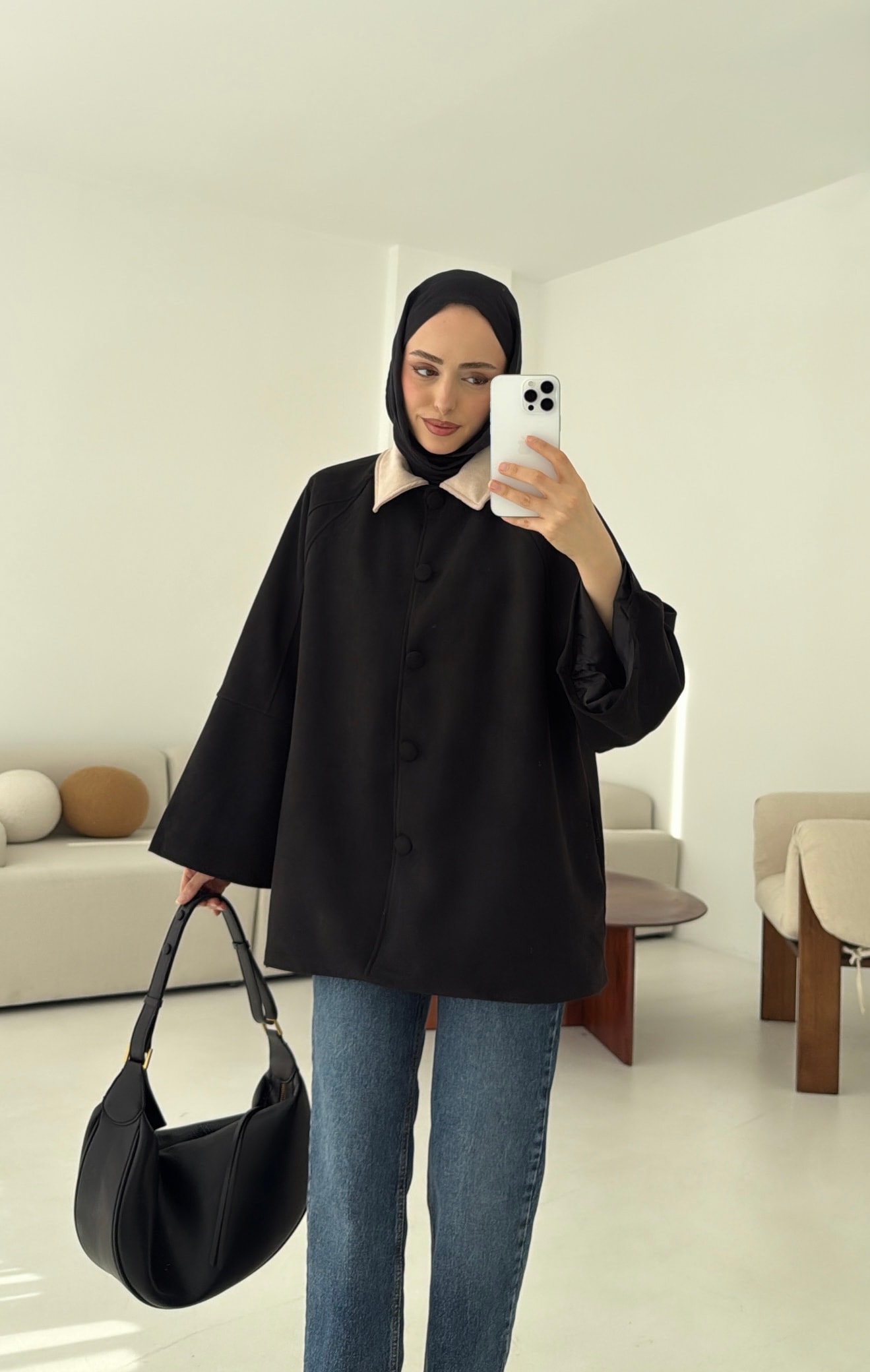 Nubuk Kontrast Yaka Ceket Siyah