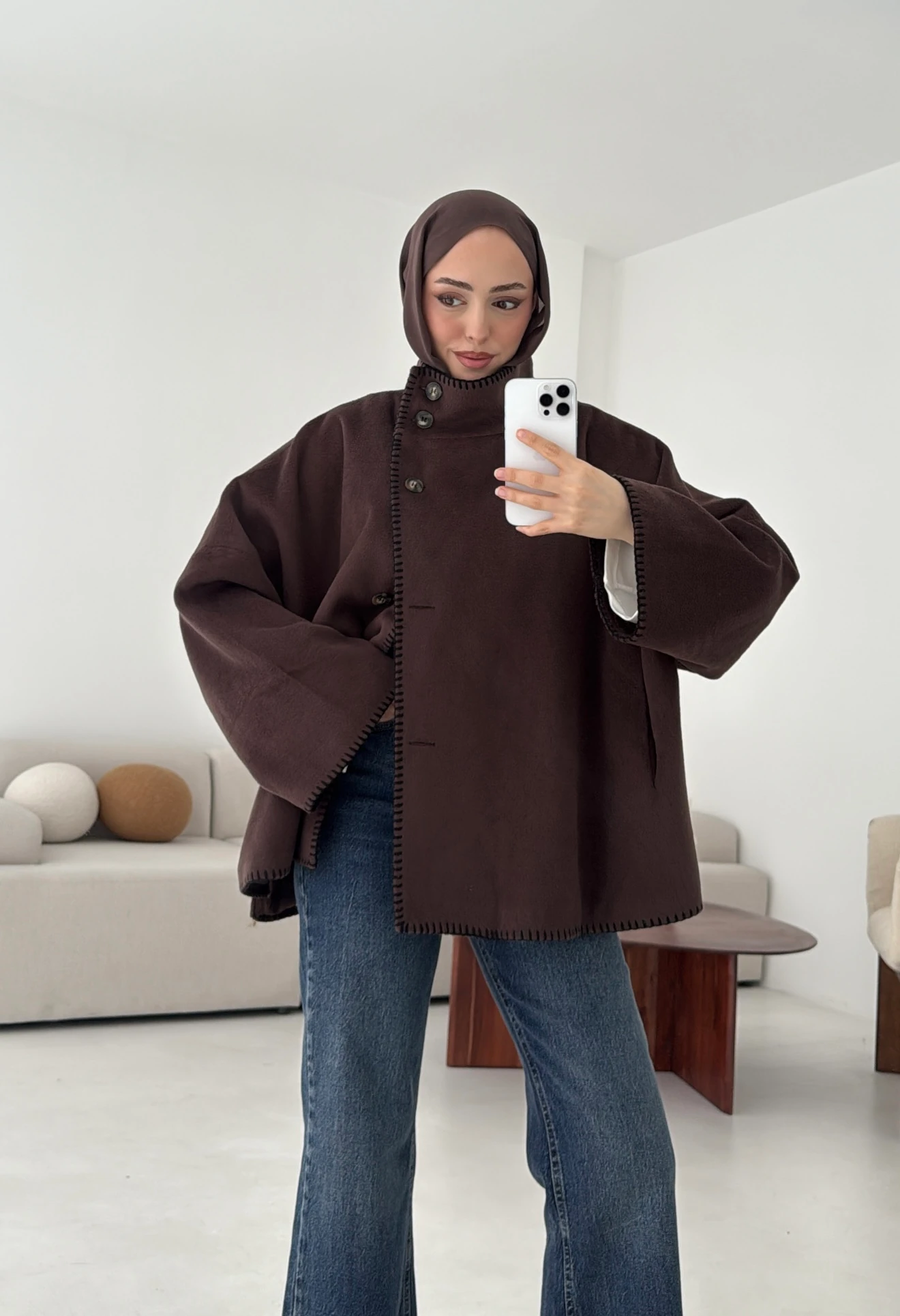 Nakış Detay Premium Kaban Kahve