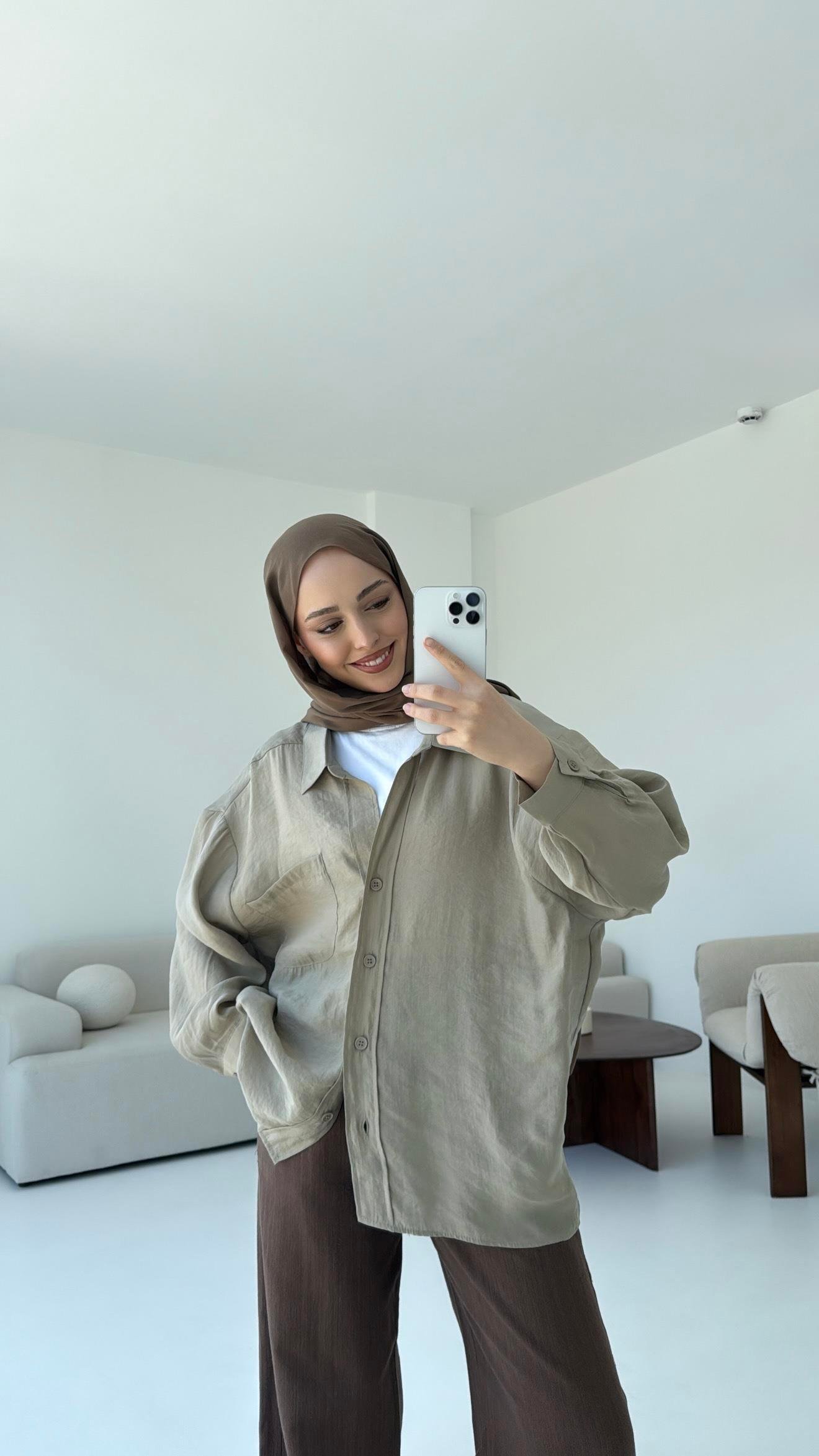 Düşük Omuz Oversize Gömlek Olive