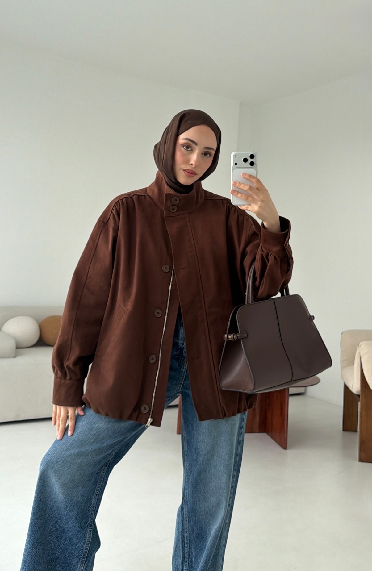 Bomber Gabardin Ceket Kahve