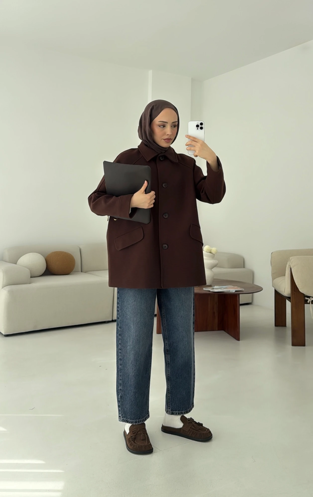 Ön Düğmeli Kaban Kahve