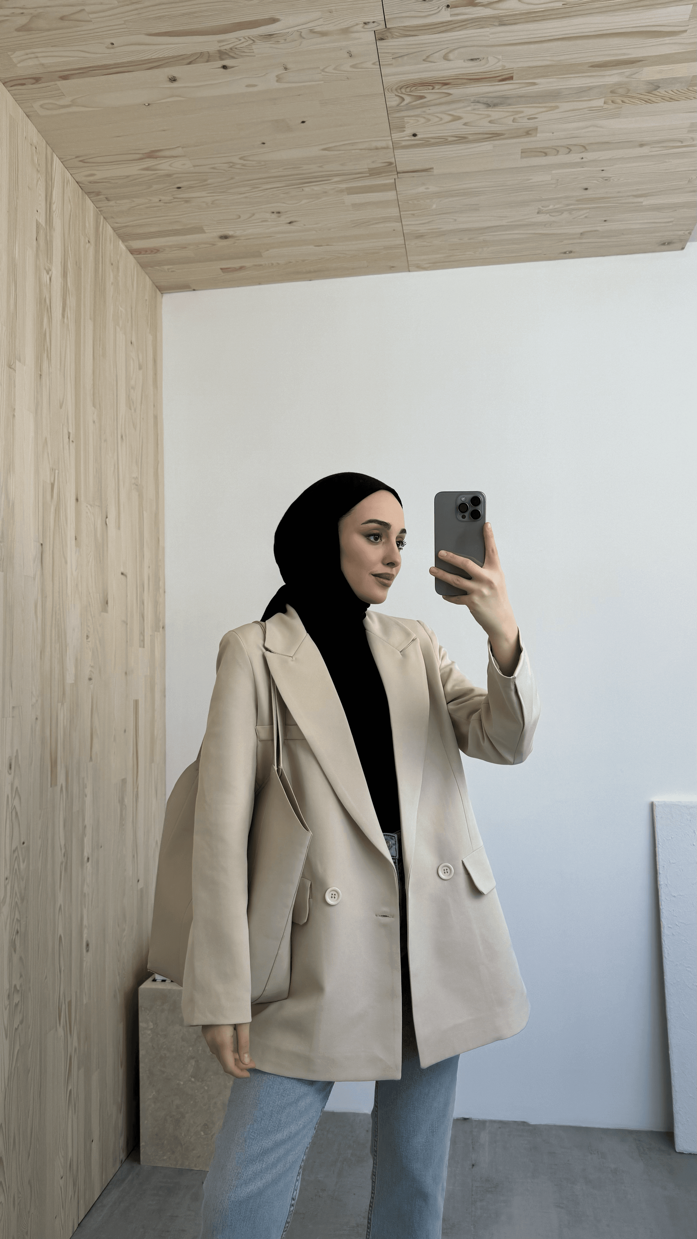 Tek Düğmeli Bej Blazer Ceket