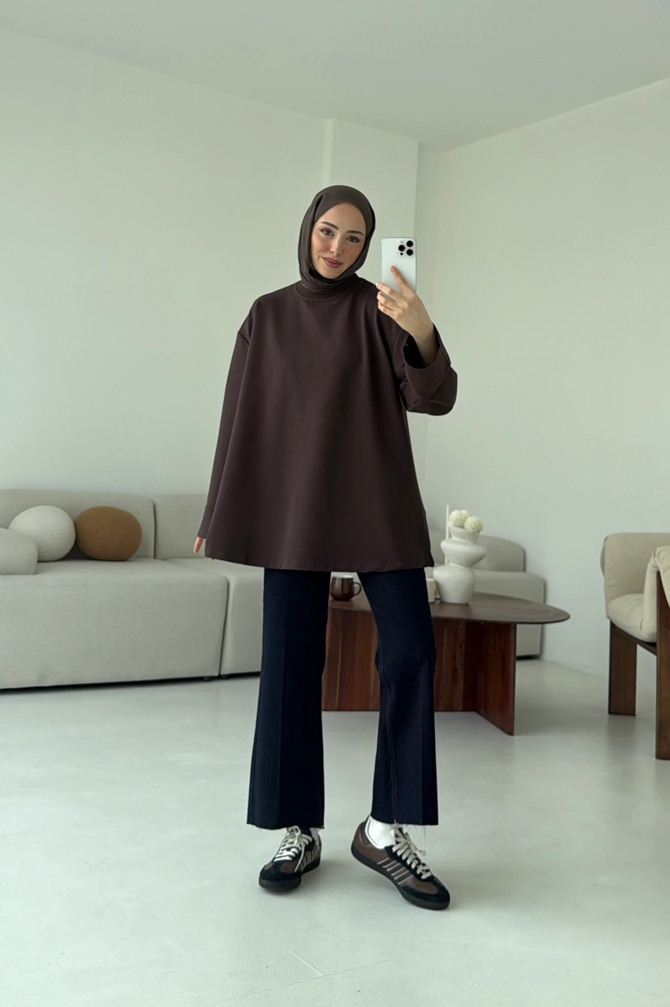 Dikiş Detay Basic Sweat Kahve