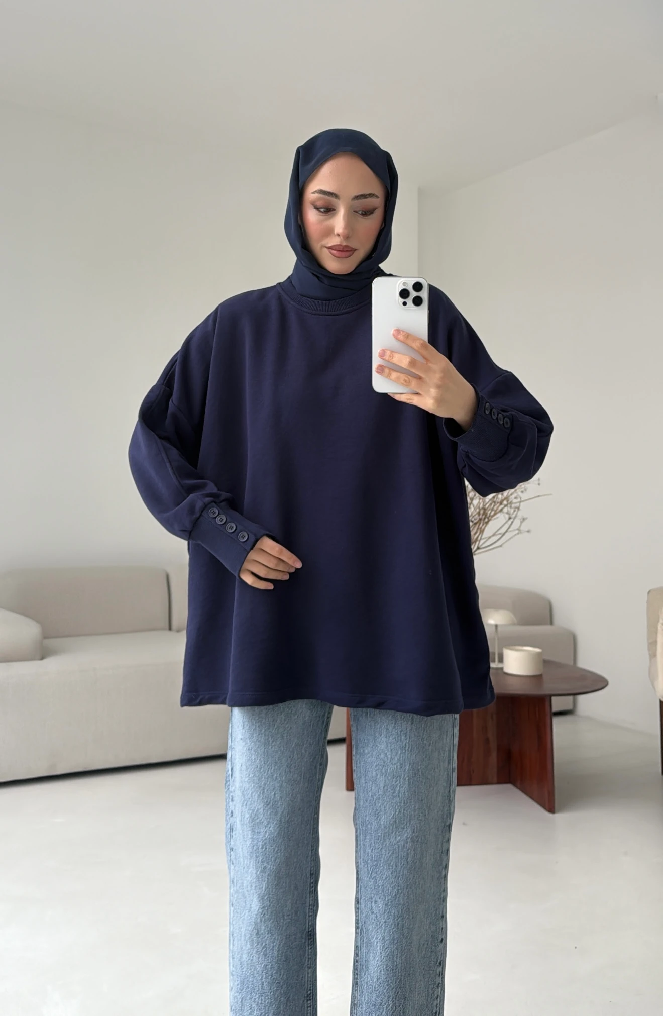 Manşeti Düğme Detay Swearshirt Lacivert