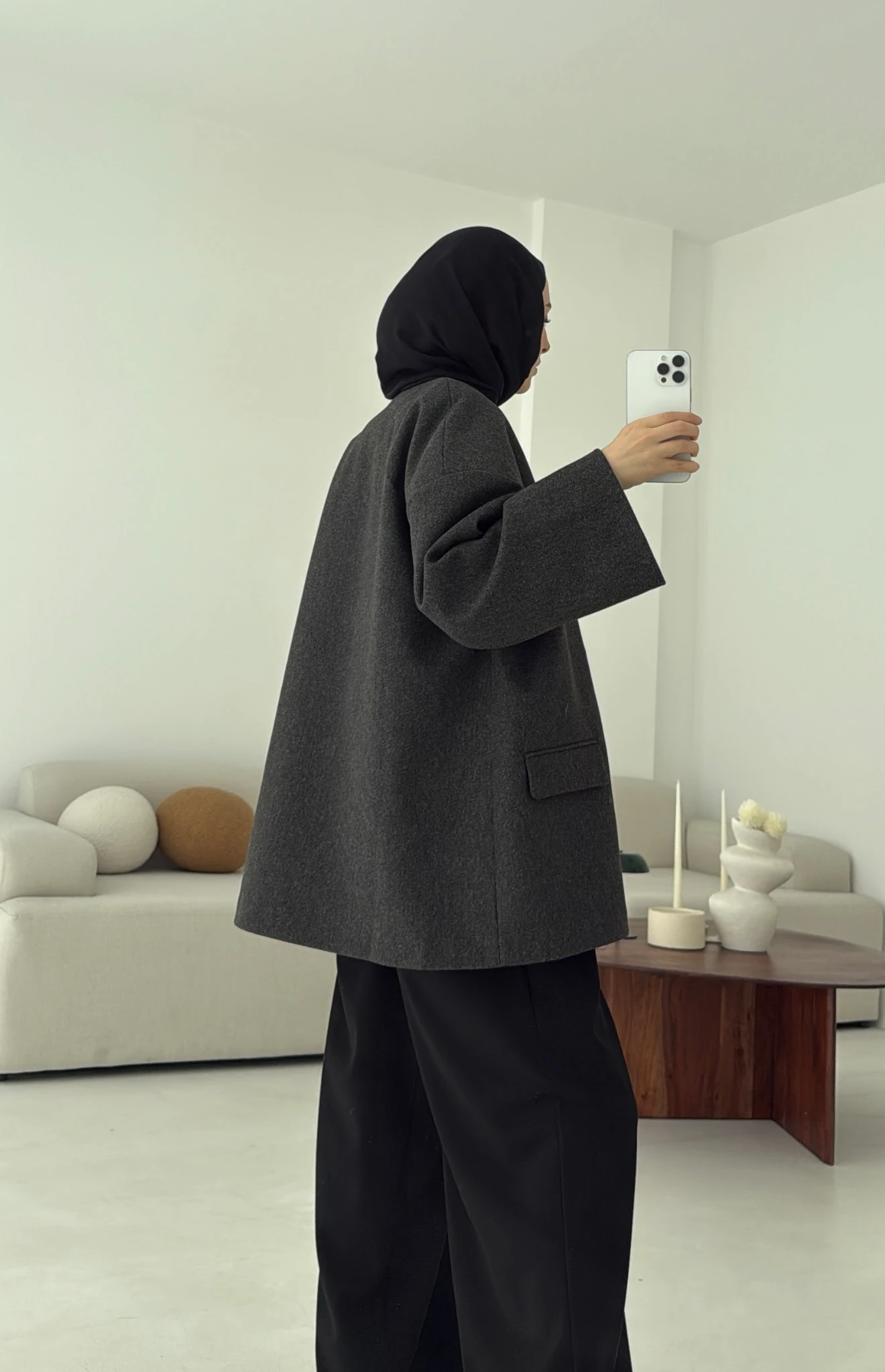 Düşük Omuz Atkılı Kaşe Ceket Antrasit