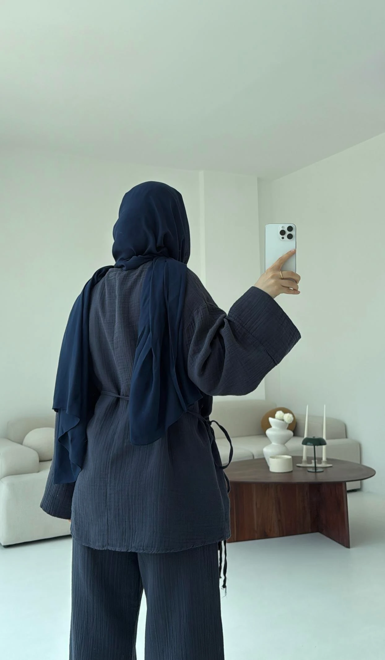 Müslin Yandan Baglamalı Takım Lacivert